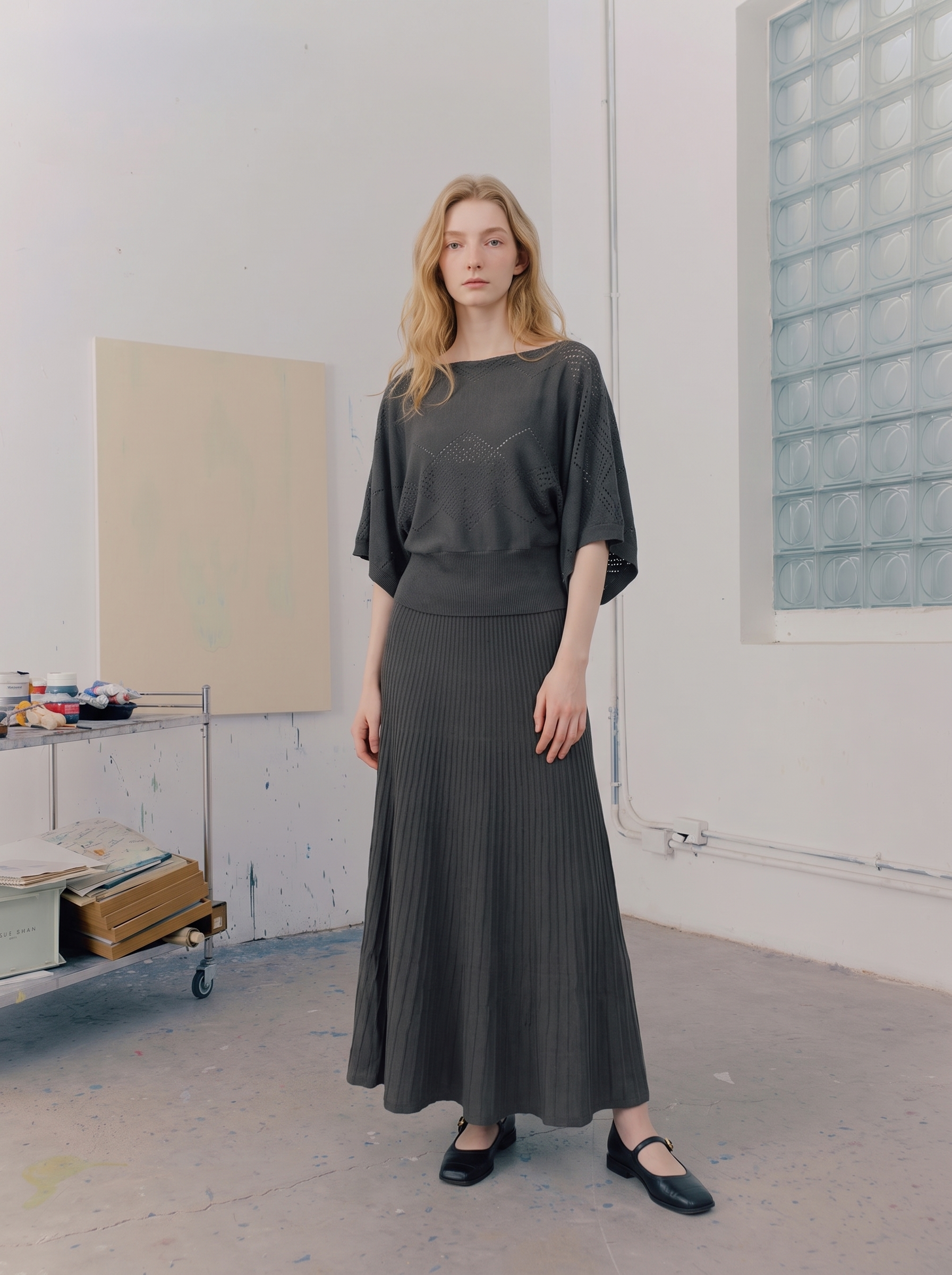 Soft-style long puff-sleeve matching set-LYONSENS