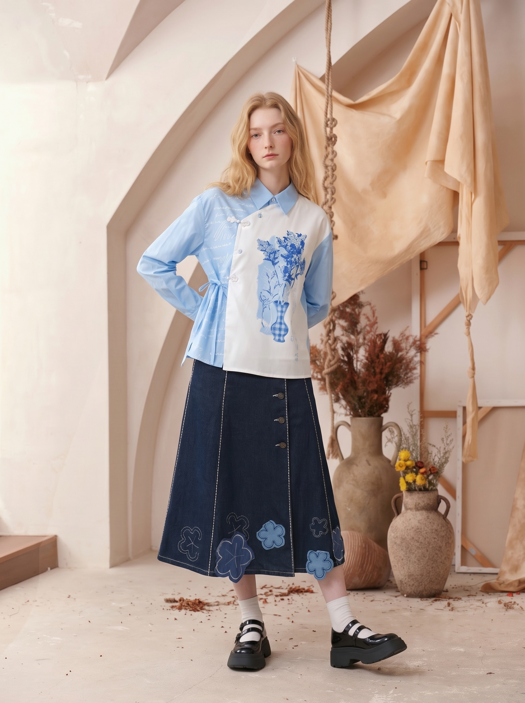 Oil Painting Print Cropped Shirt-LYONSENS