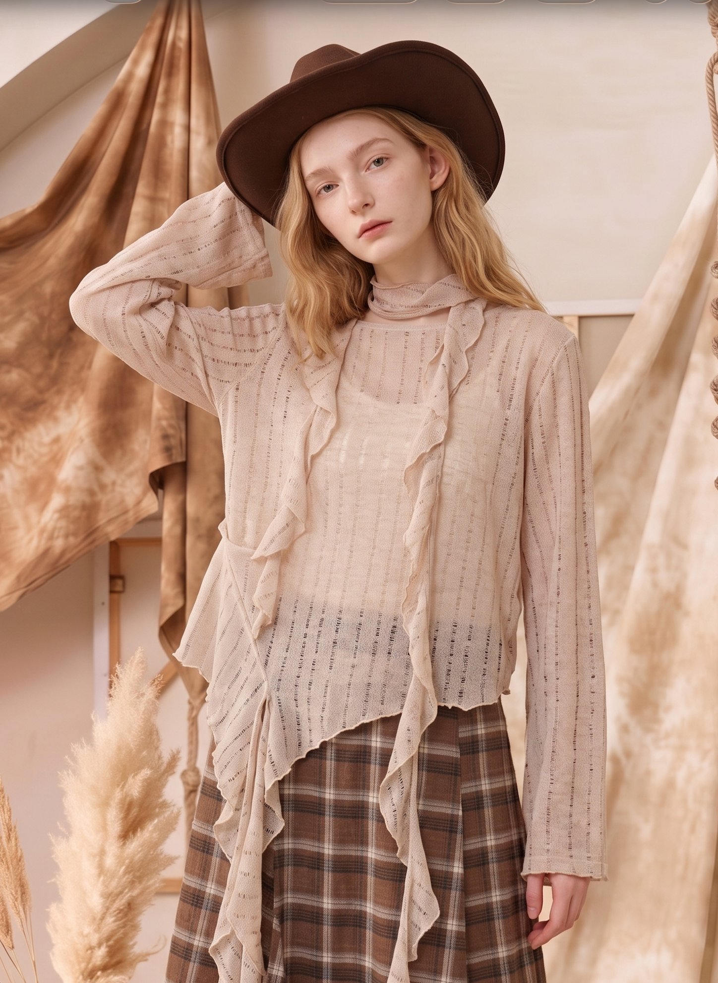 Vintage Lace-Up Open-Front Cropped Long Sleeve T-Shirt-LYONSENS