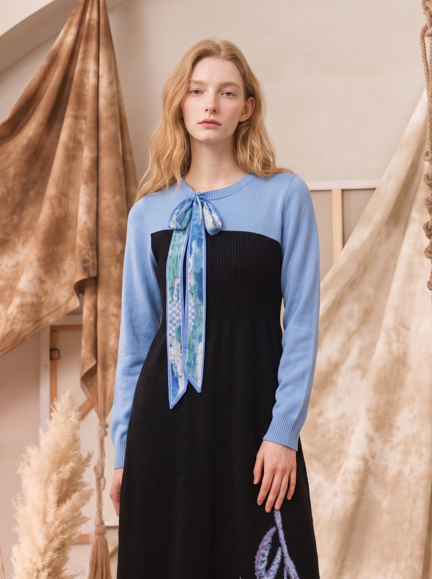 Embroidered Two-Piece Look Dress-LYONSENS