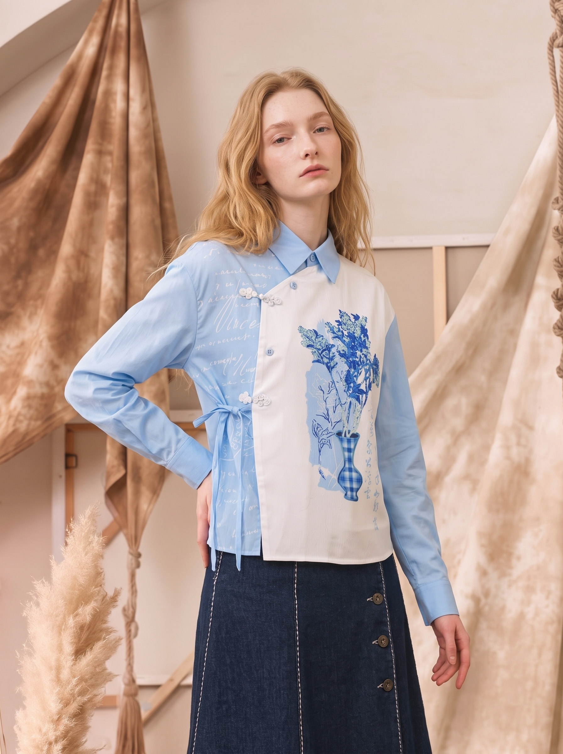 Oil Painting Print Cropped Shirt-LYONSENS