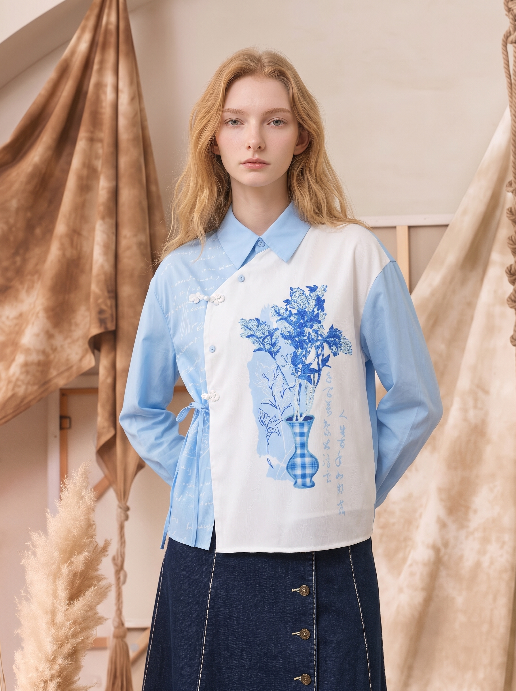 Oil Painting Print Cropped Shirt-LYONSENS