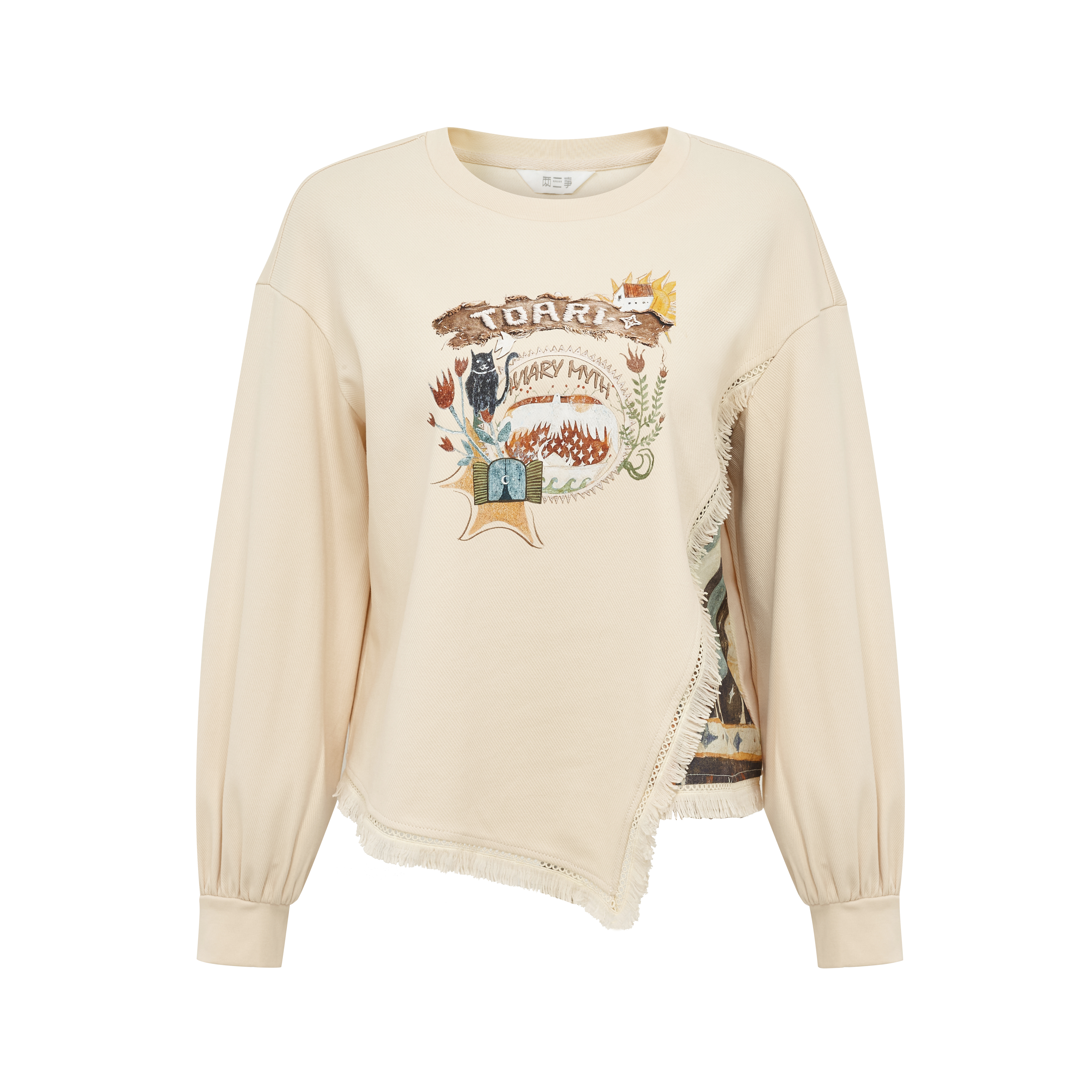Cutout Printed Patchwork Cropped Sweatshirt-LYONSENS