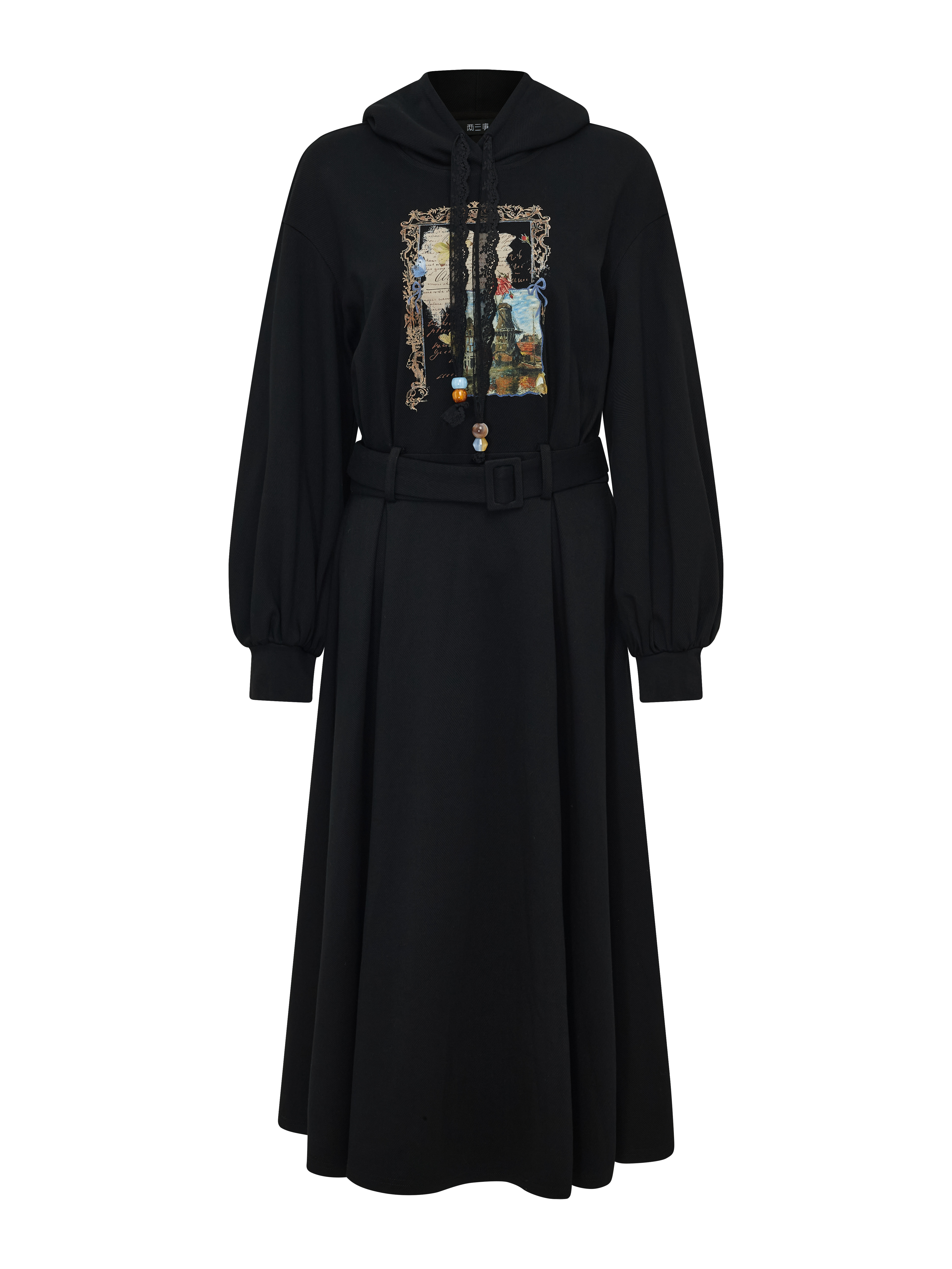 Sailor Collar Printed Waist-Defining Dress-LYONSENS