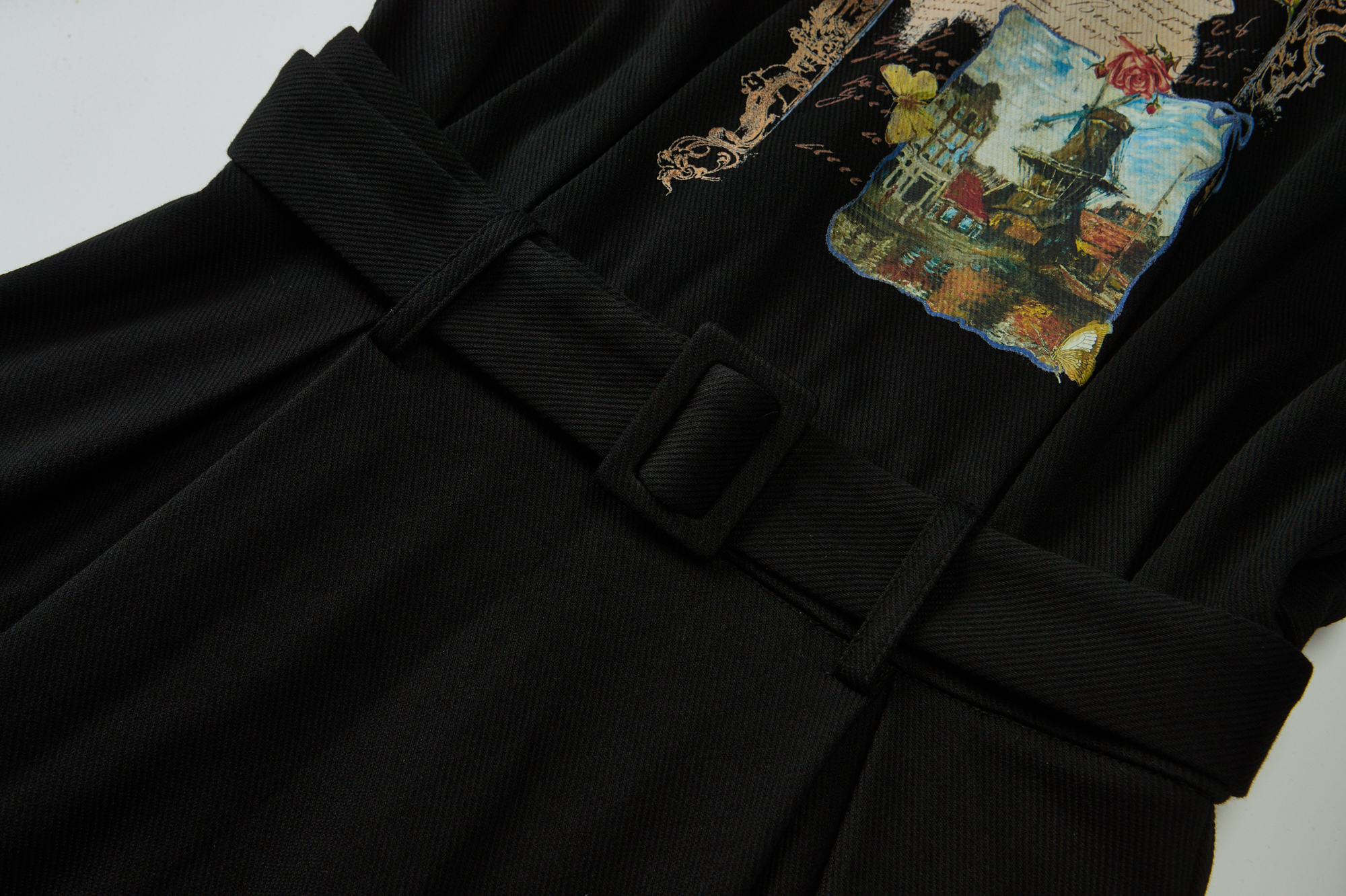 Sailor Collar Printed Waist-Defining Dress-LYONSENS