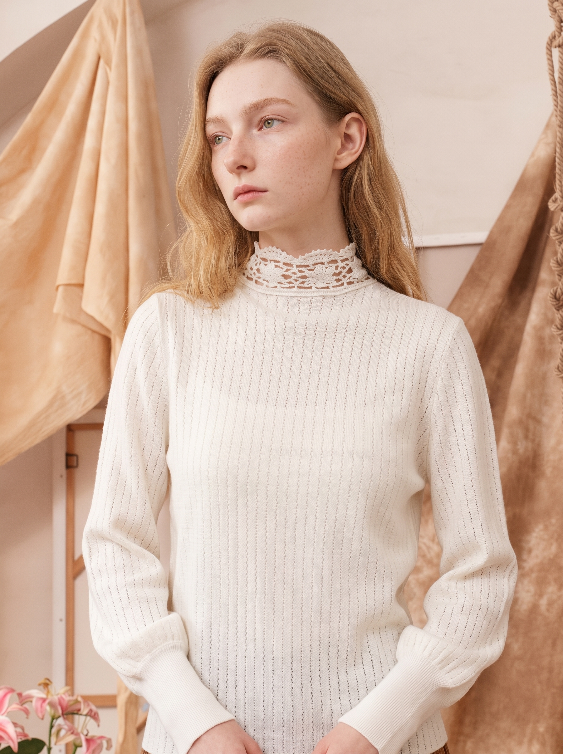 Textured Jacquard Minimal Cropped Wool Knit Top-LYONSENS