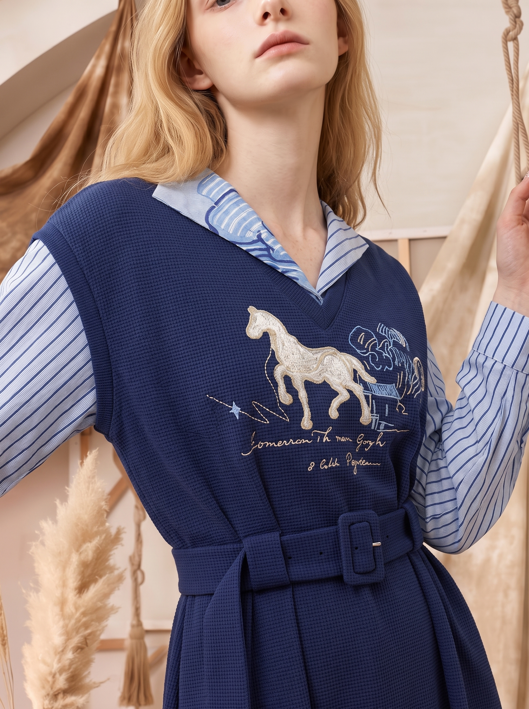 Embroidered Sailor Collar Dress-LYONSENS