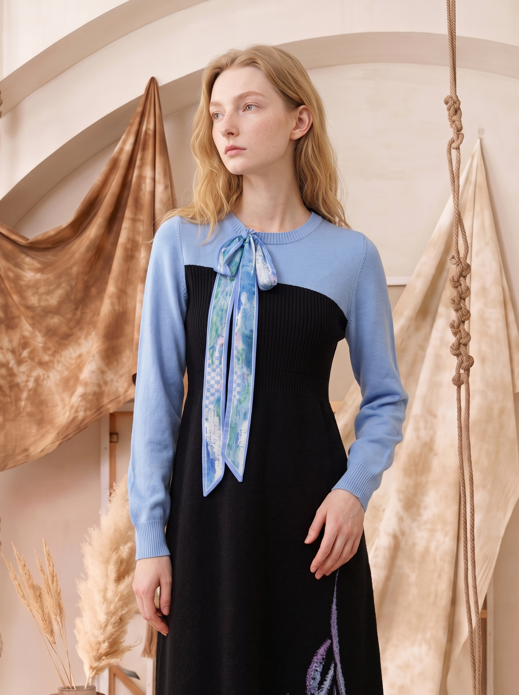 Embroidered Two-Piece Look Dress-LYONSENS