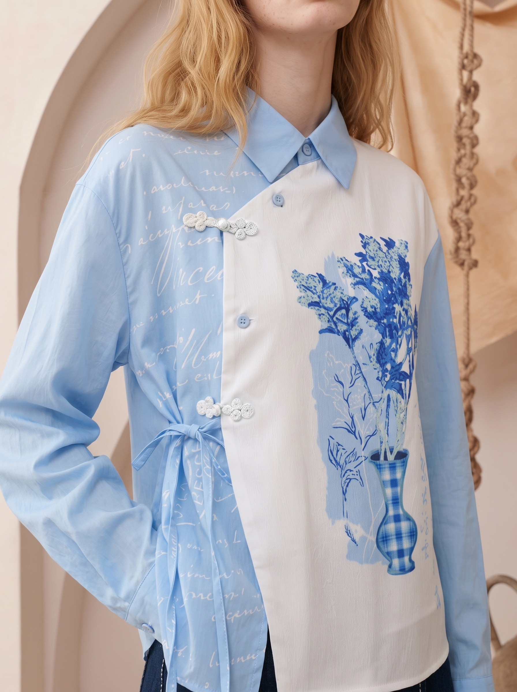 Oil Painting Print Cropped Shirt-LYONSENS