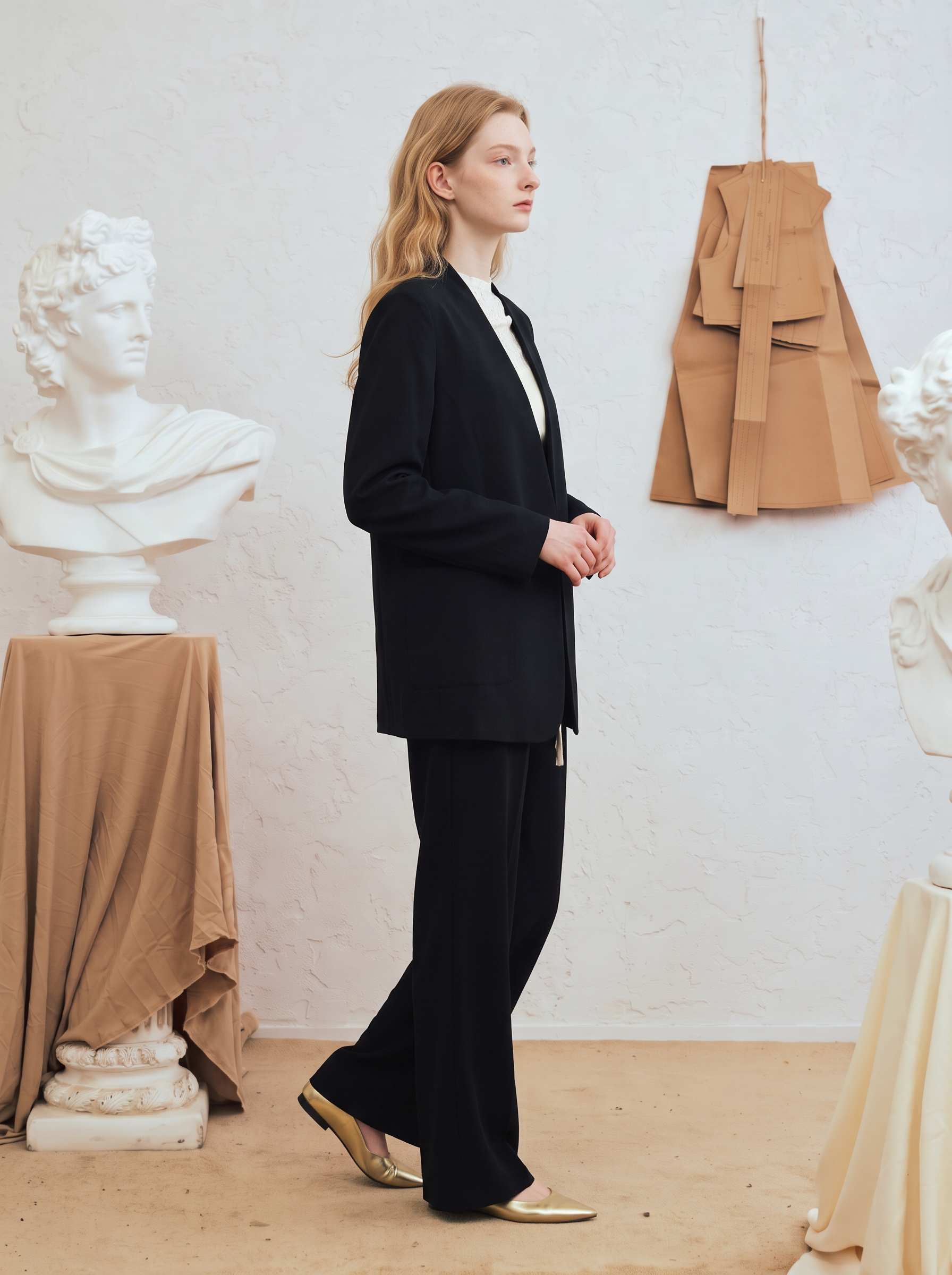 Vintage-style long-sleeve blazer with shoulder pads-LYONSENS