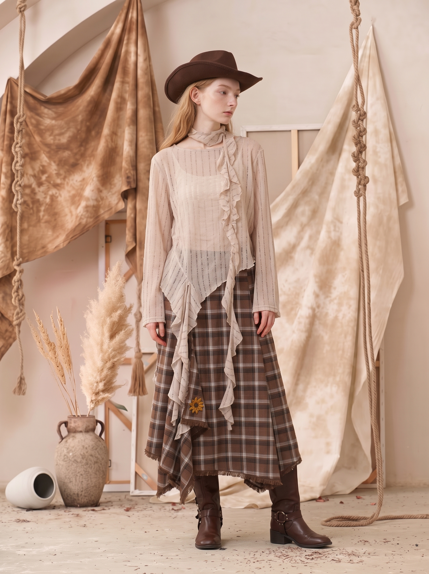 Vintage Lace-Up Open-Front Cropped Long Sleeve T-Shirt-LYONSENS