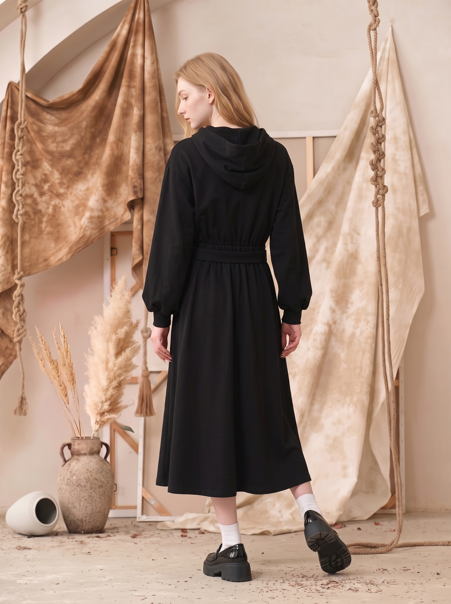 Sailor Collar Printed Waist-Defining Dress-LYONSENS
