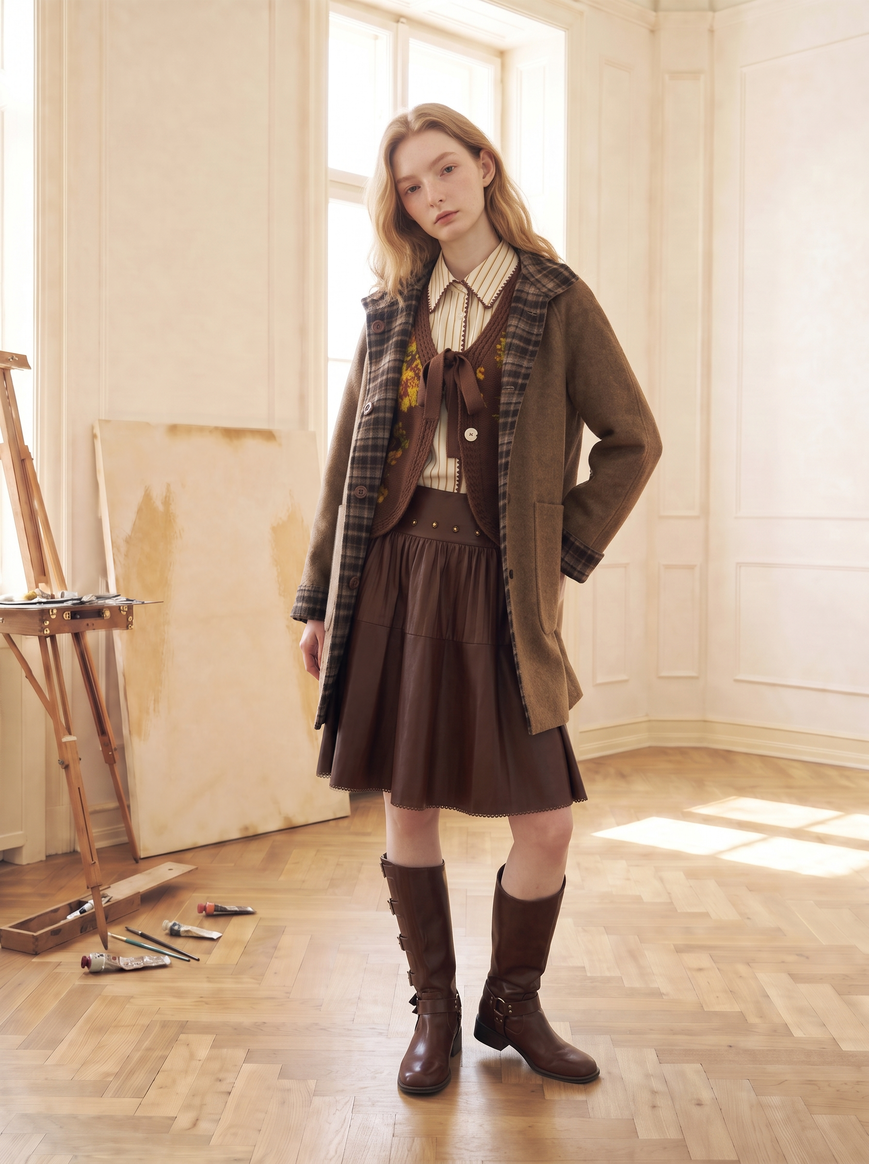 Casual Drop Shoulder Long Sleeve Woolen Coat-LYONSENS