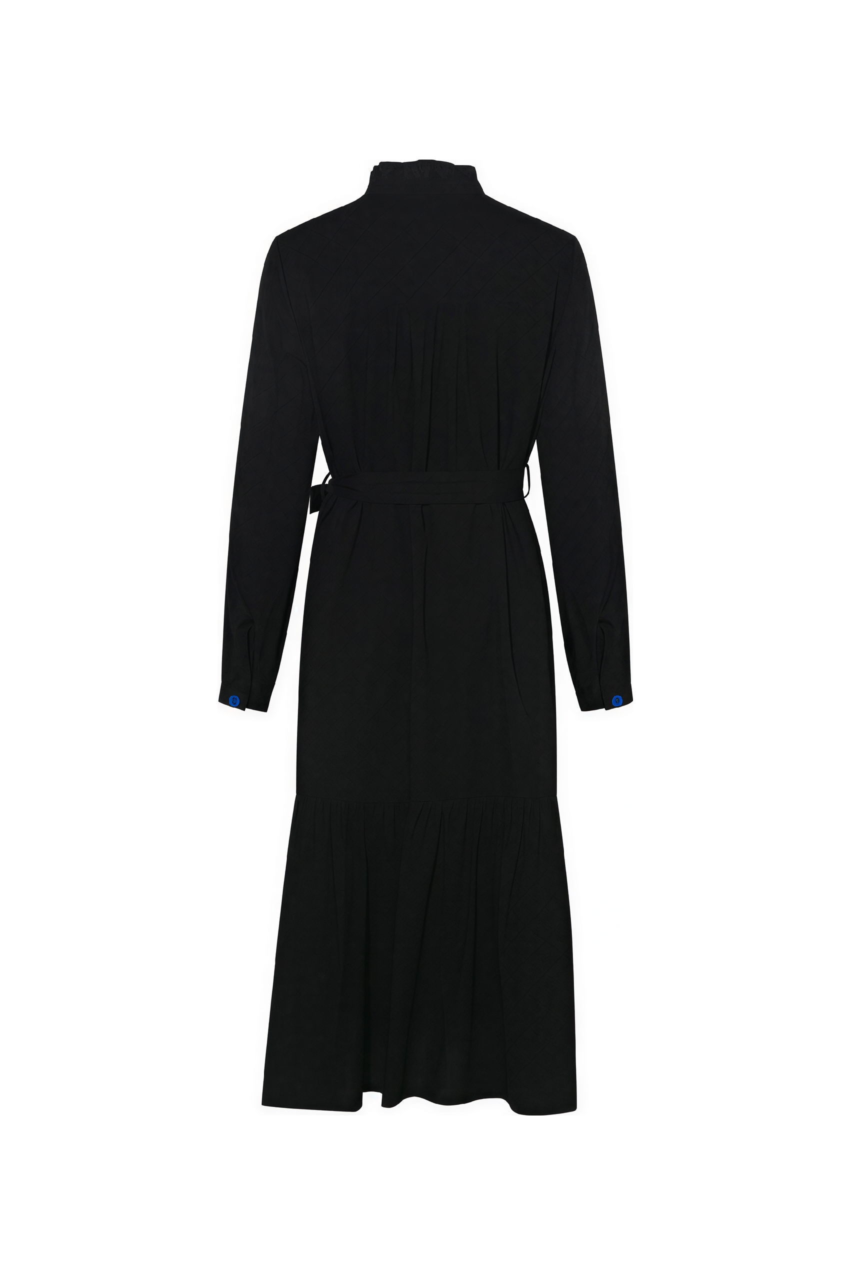 Printed Tie-Neck A-Line Long-Sleeve Dress