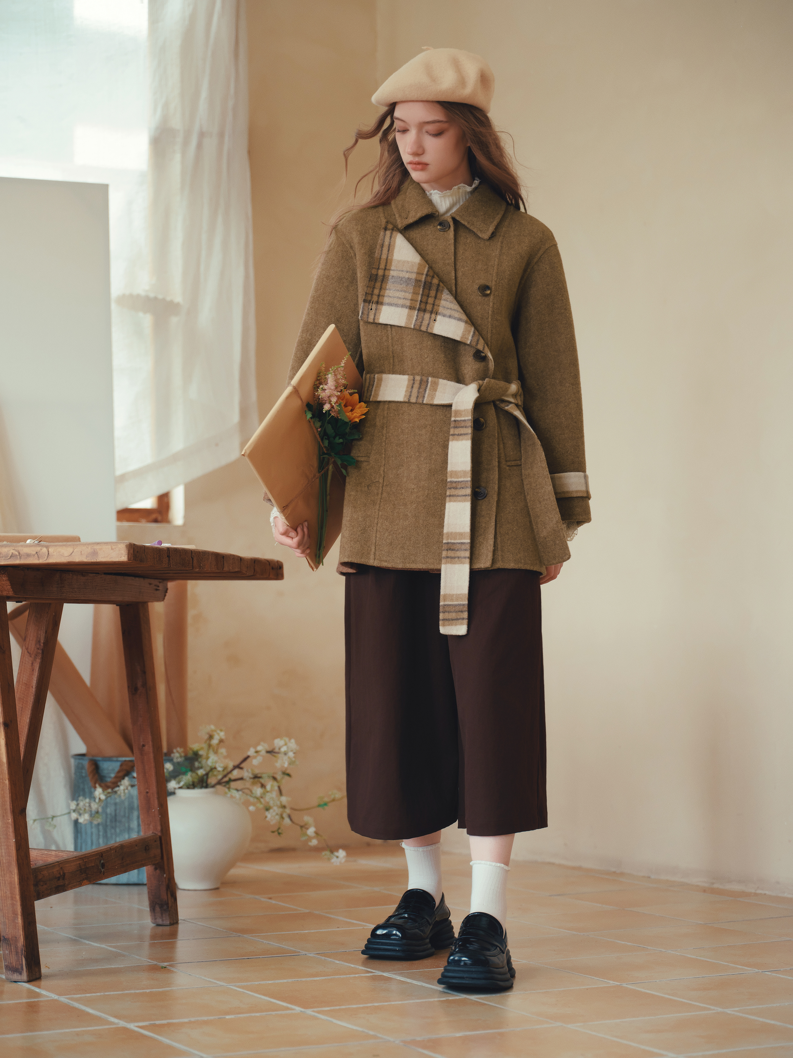Loose Slouchy Drop Shoulder Woolen Coat-LYONSENS