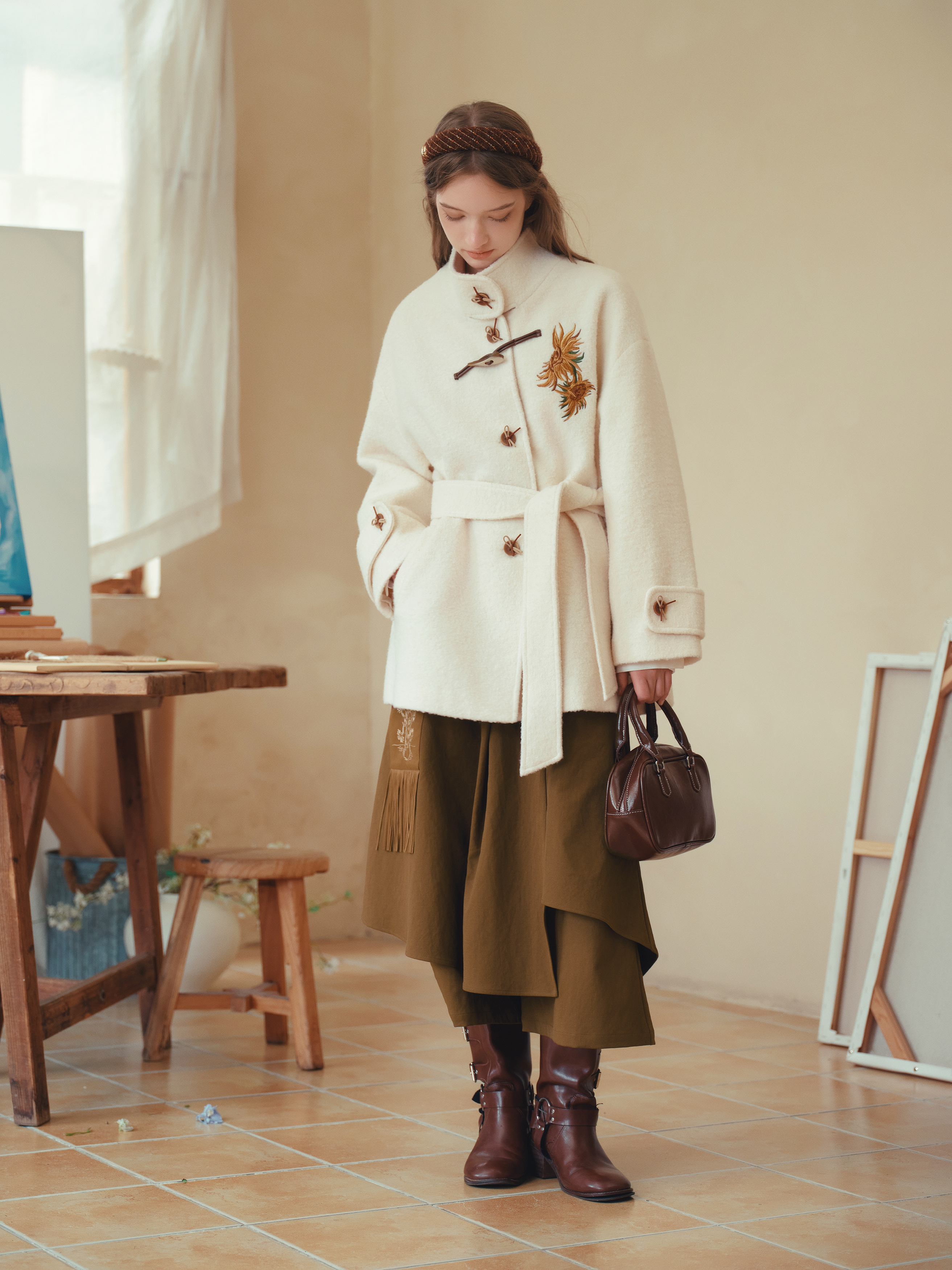Casual Drop Shoulder Long Sleeve Woolen Coat-LYONSENS