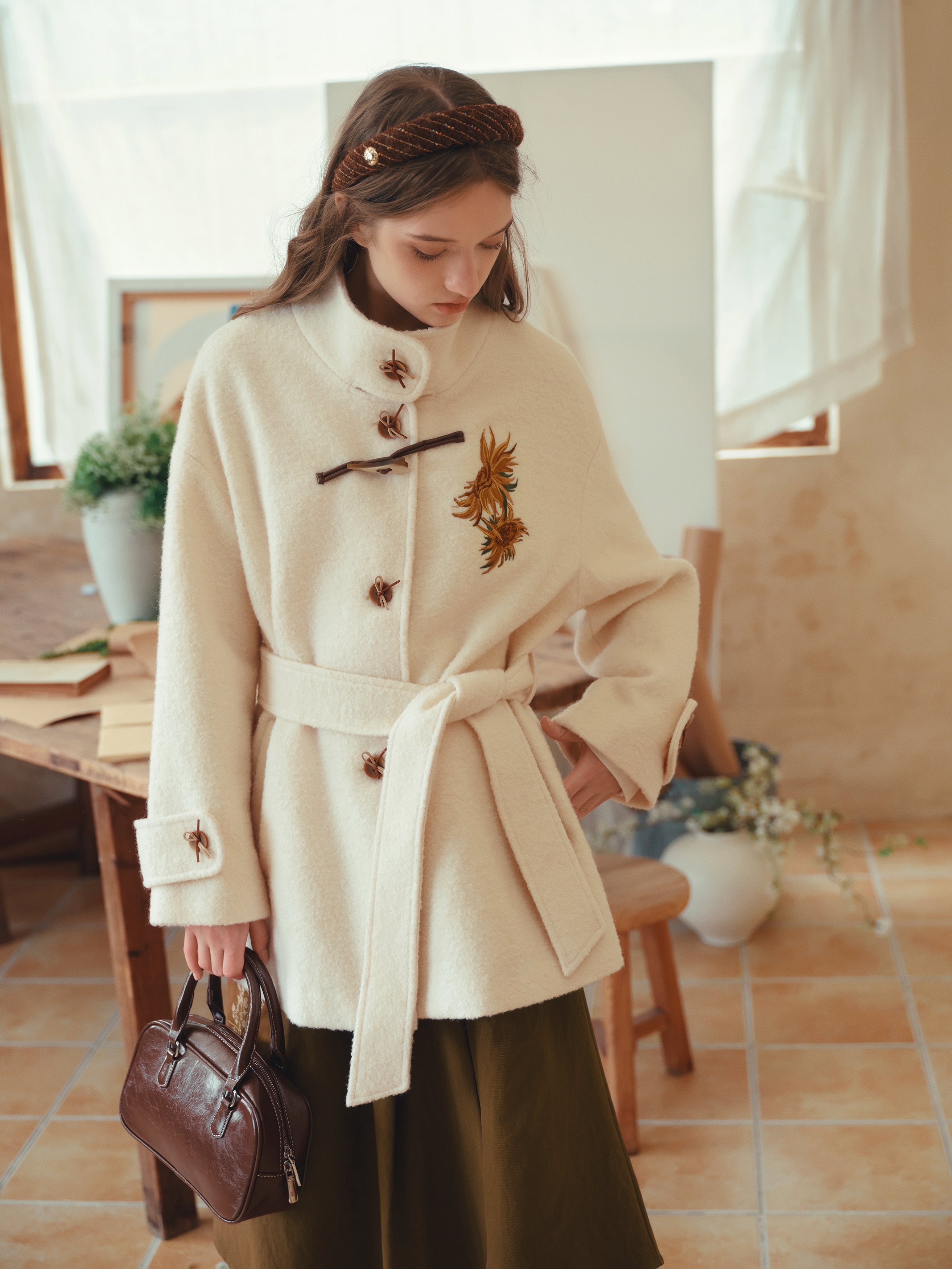 Casual Drop Shoulder Long Sleeve Woolen Coat-LYONSENS