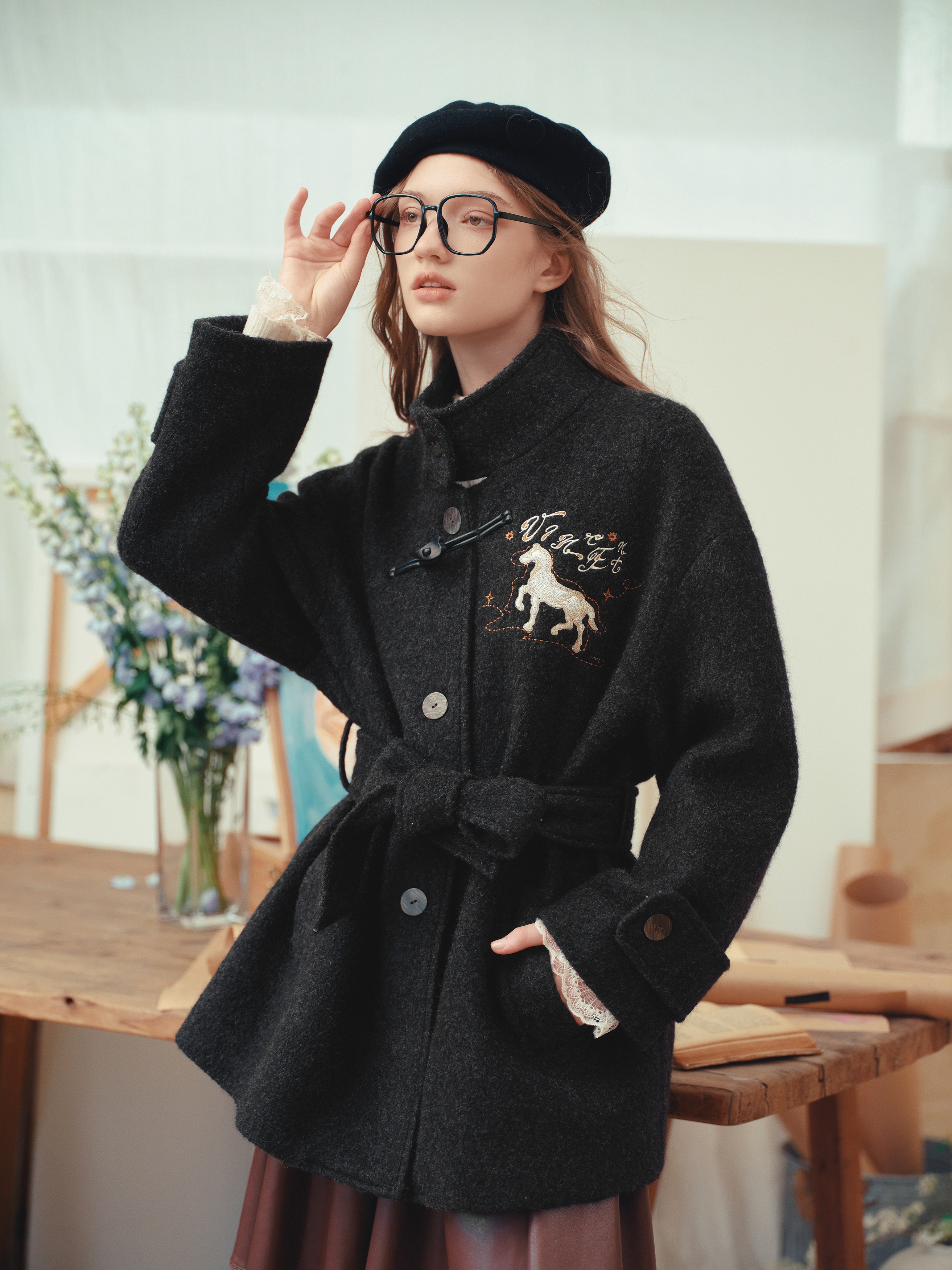 Casual Drop Shoulder Long Sleeve Woolen Coat