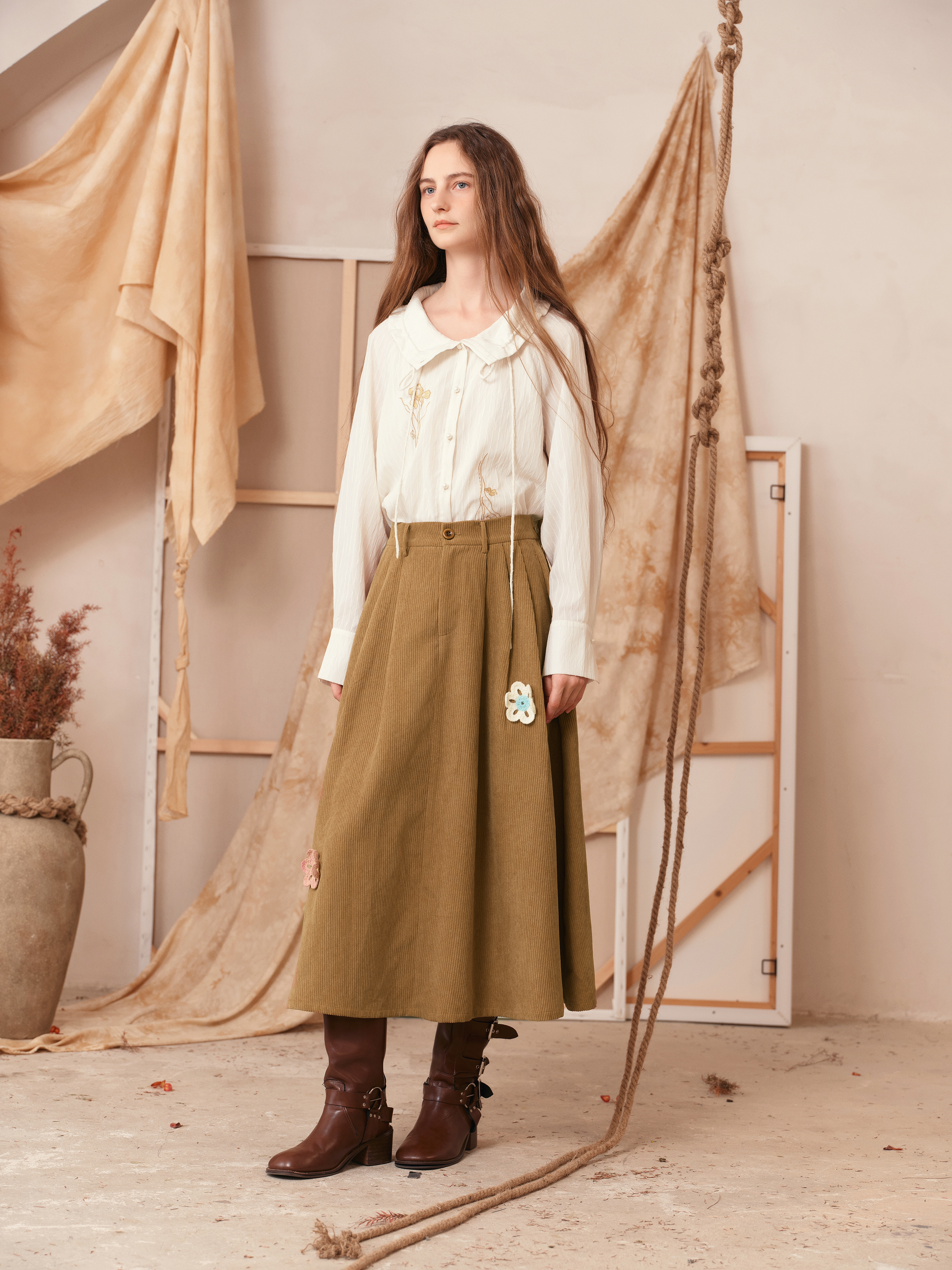 Embroidered High-Waisted Full-Skirt Skirt-LYONSENS