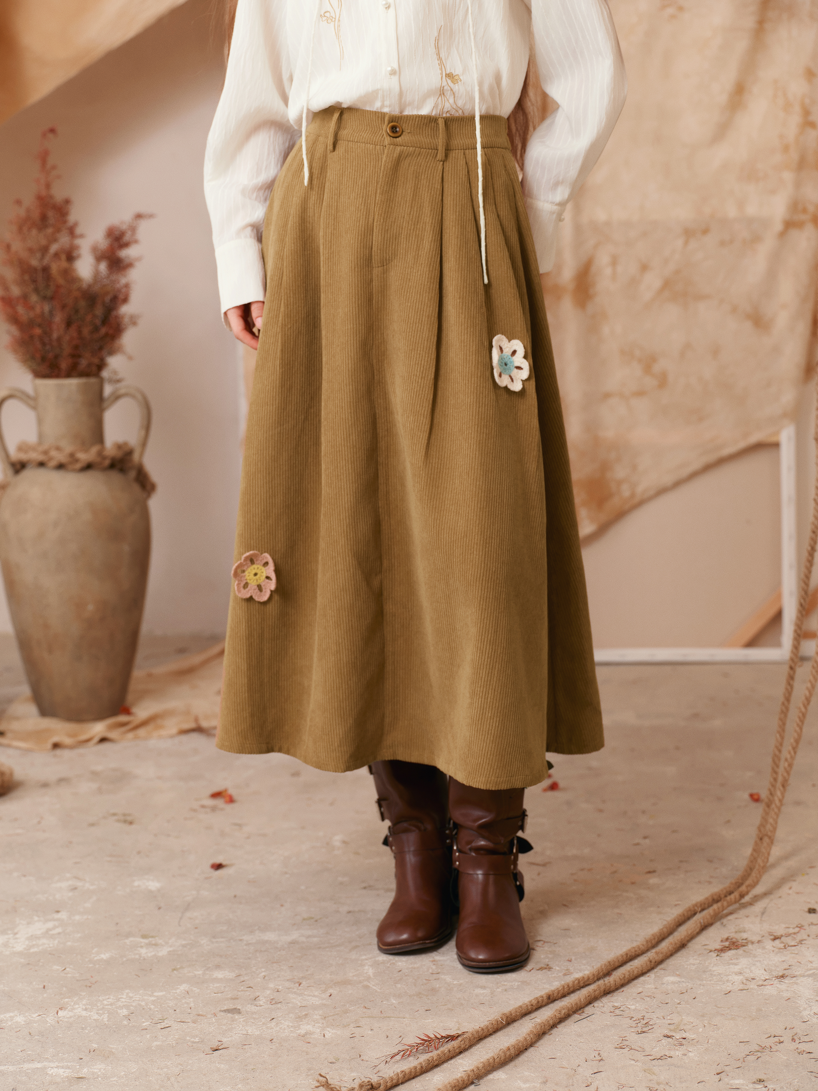 Embroidered High-Waisted Full-Skirt Skirt-LYONSENS