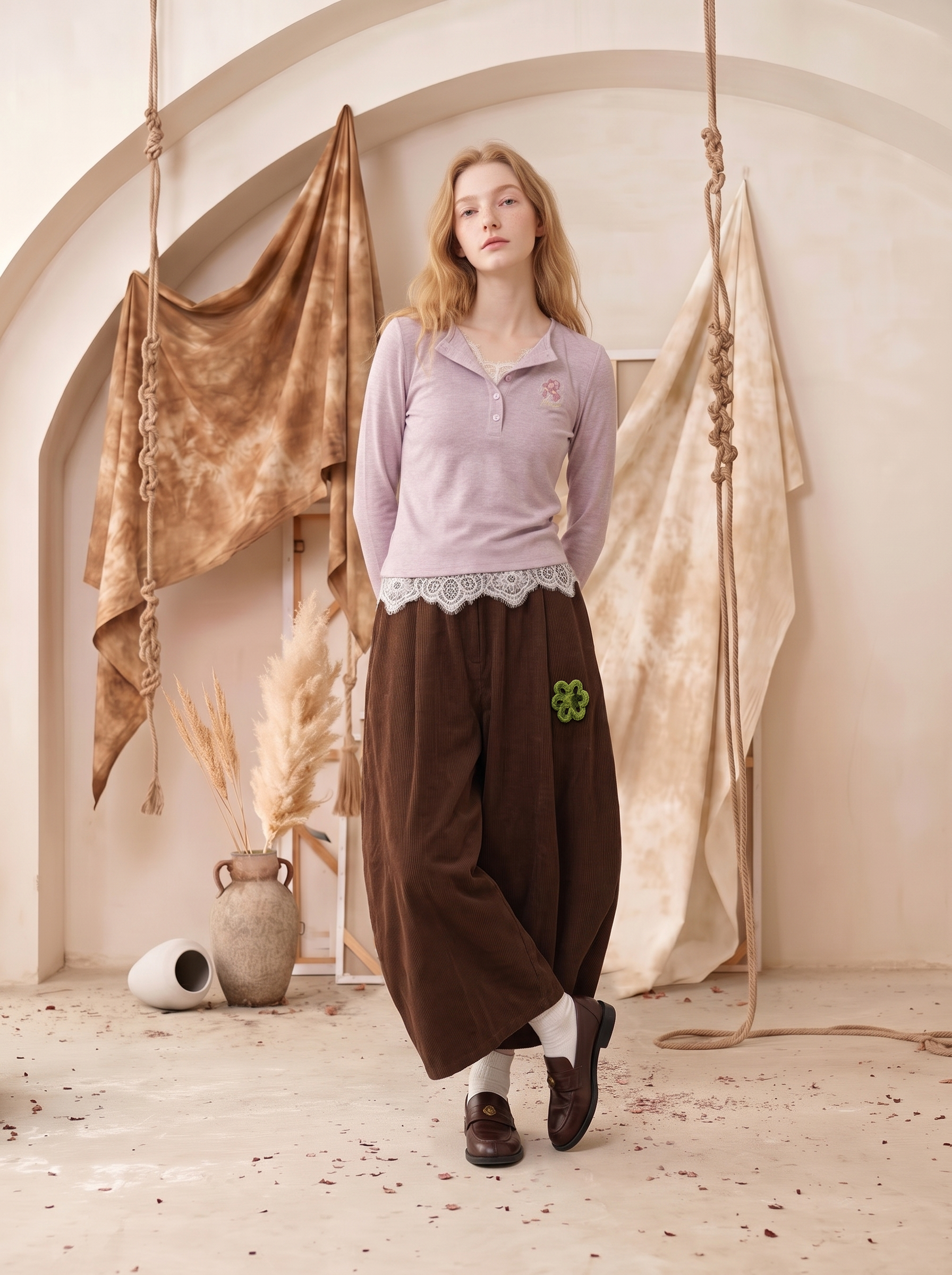 Vintage Turn-Down Collar Cropped Long Sleeve T-Shirt-LYONSENS