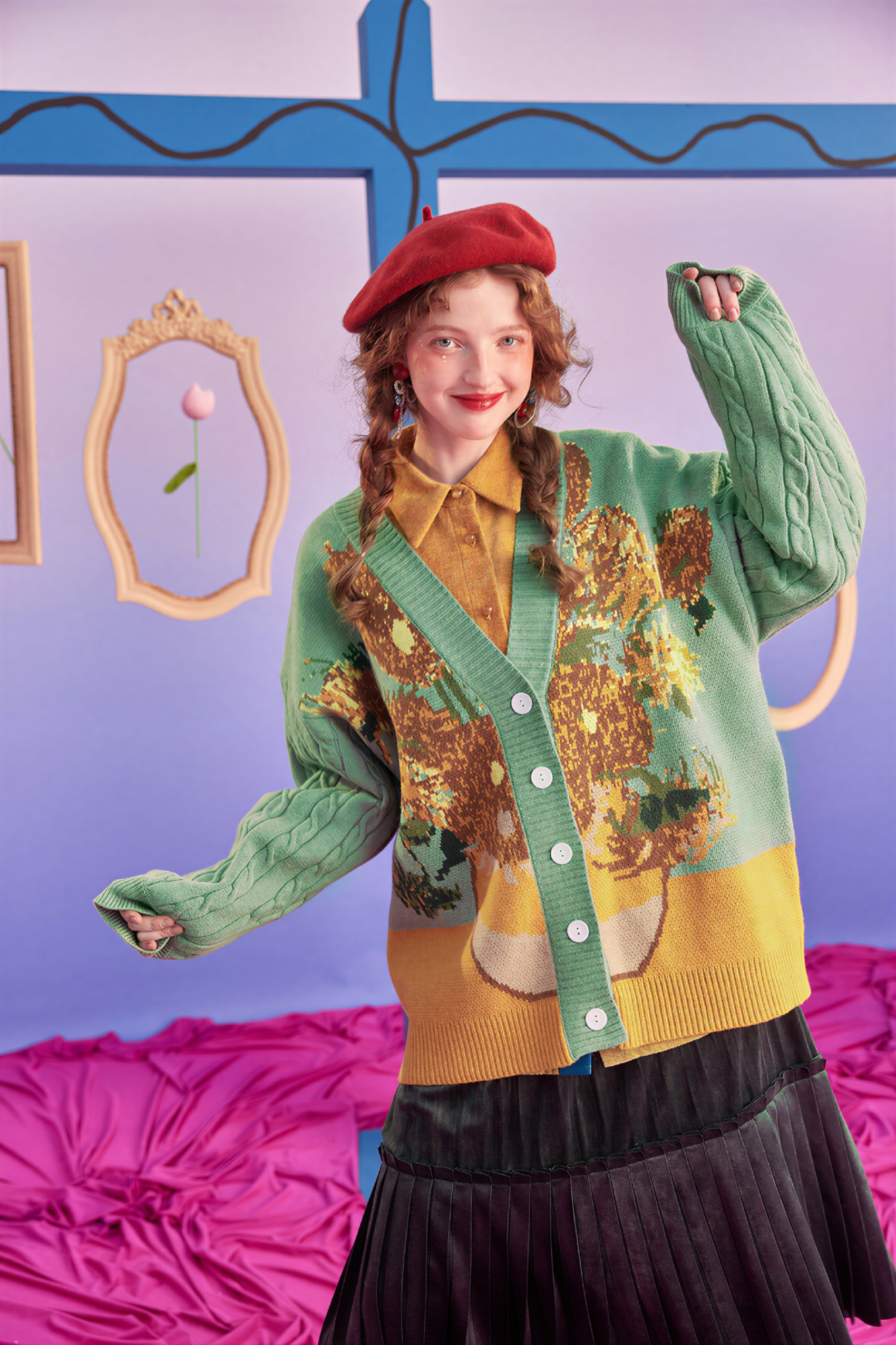 Van Gogh-Inspired Premium Knit Cardigan