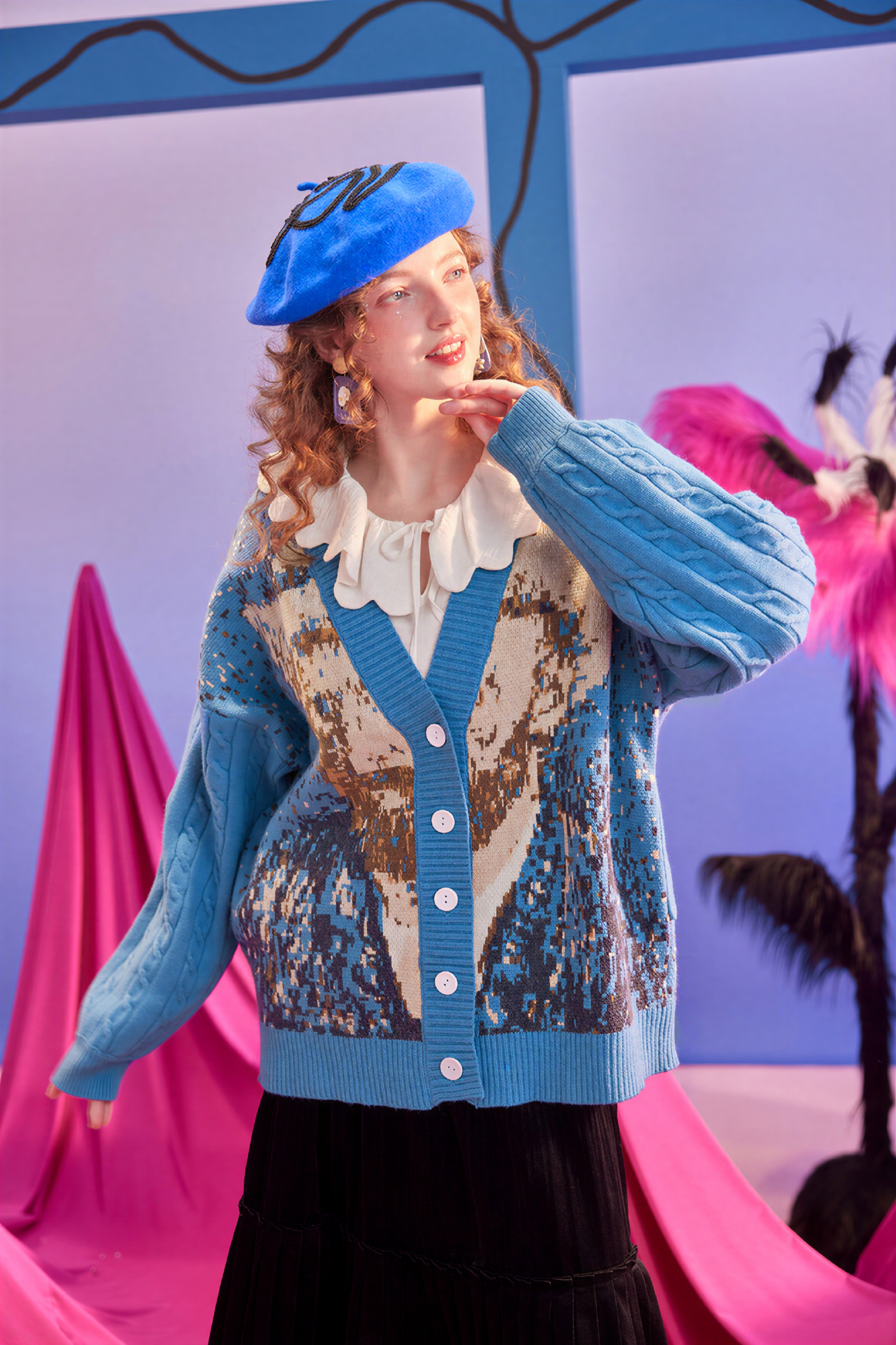 Van Gogh-Inspired Premium Knit Cardigan