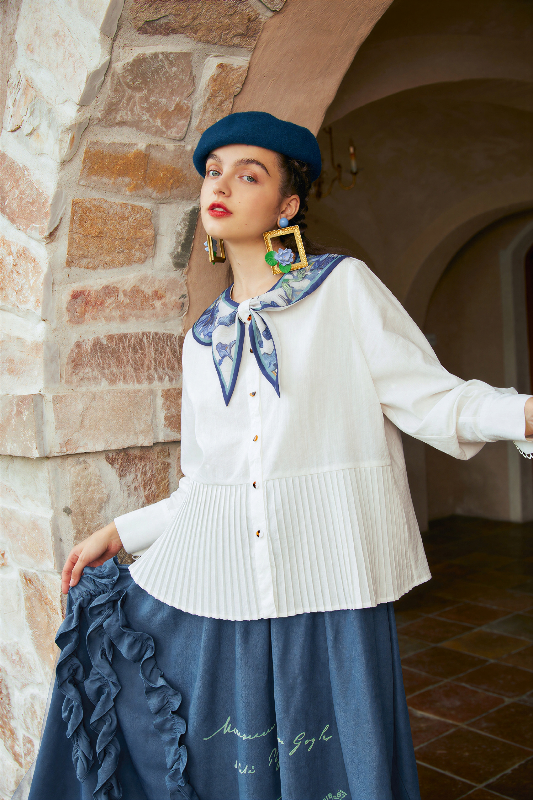 Van Gogh�CInspired White French Sailor Collar Shirt