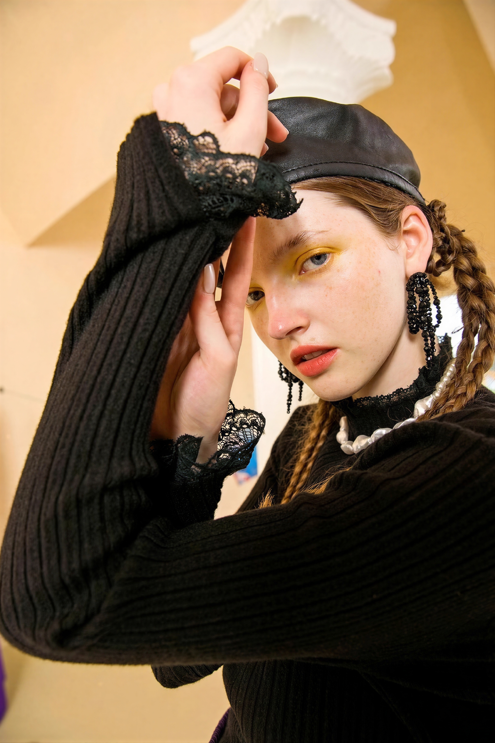 Van Gogh-Inspired Lace-Trim Knit Base Top