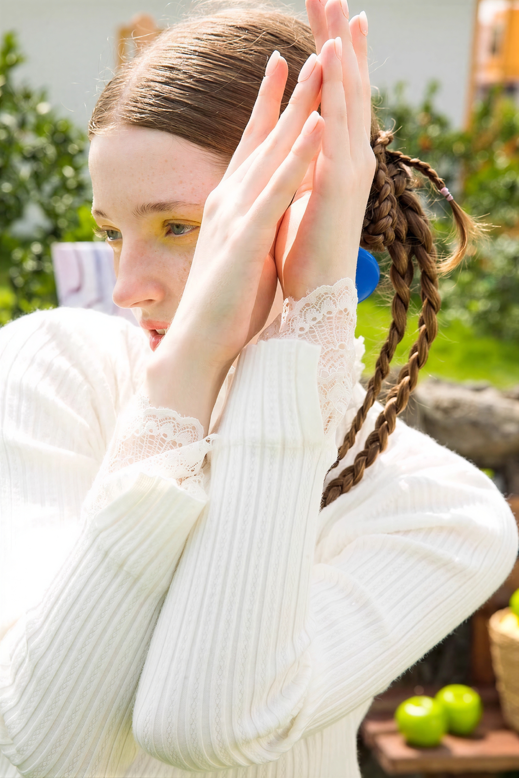 Van Gogh-Inspired Lace-Trim Knit Base Top