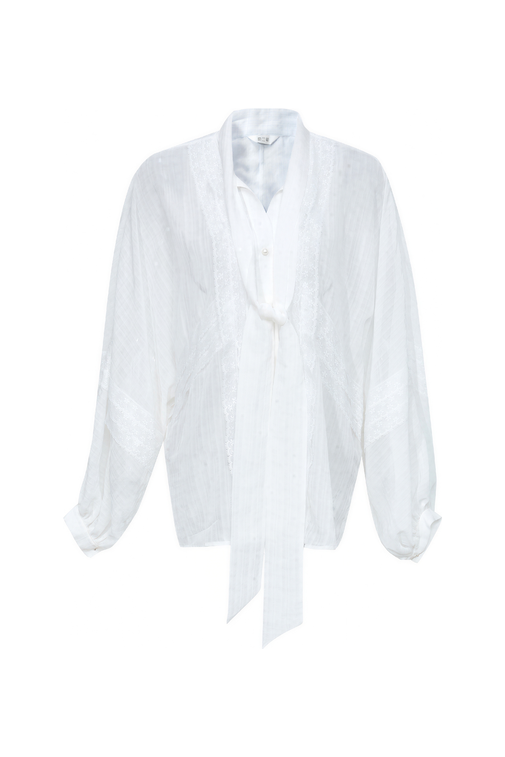 White Chiffon Lace Puff Sleeve Shirt-LYONSENS