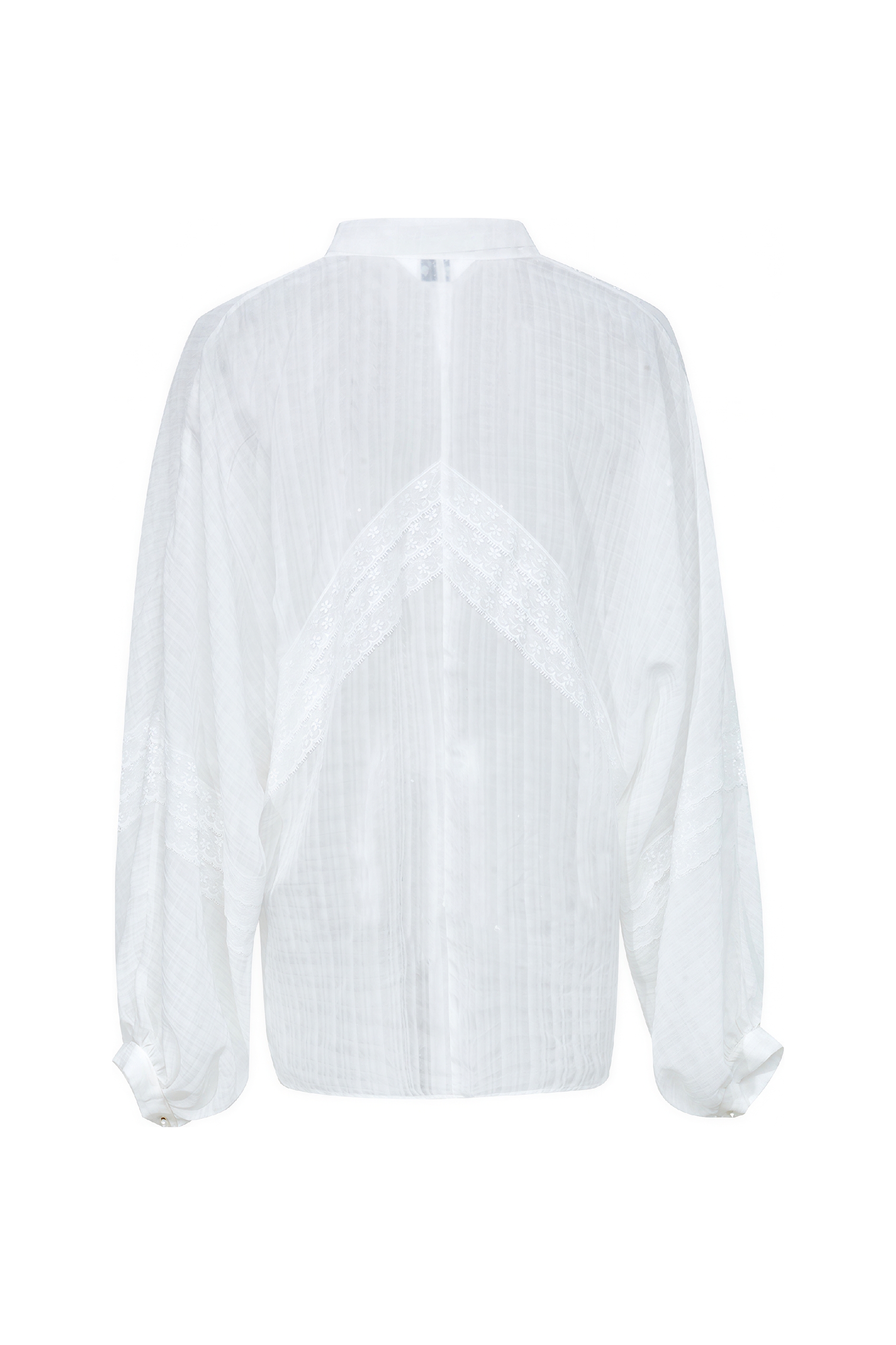 White Chiffon Lace Puff Sleeve Shirt-LYONSENS