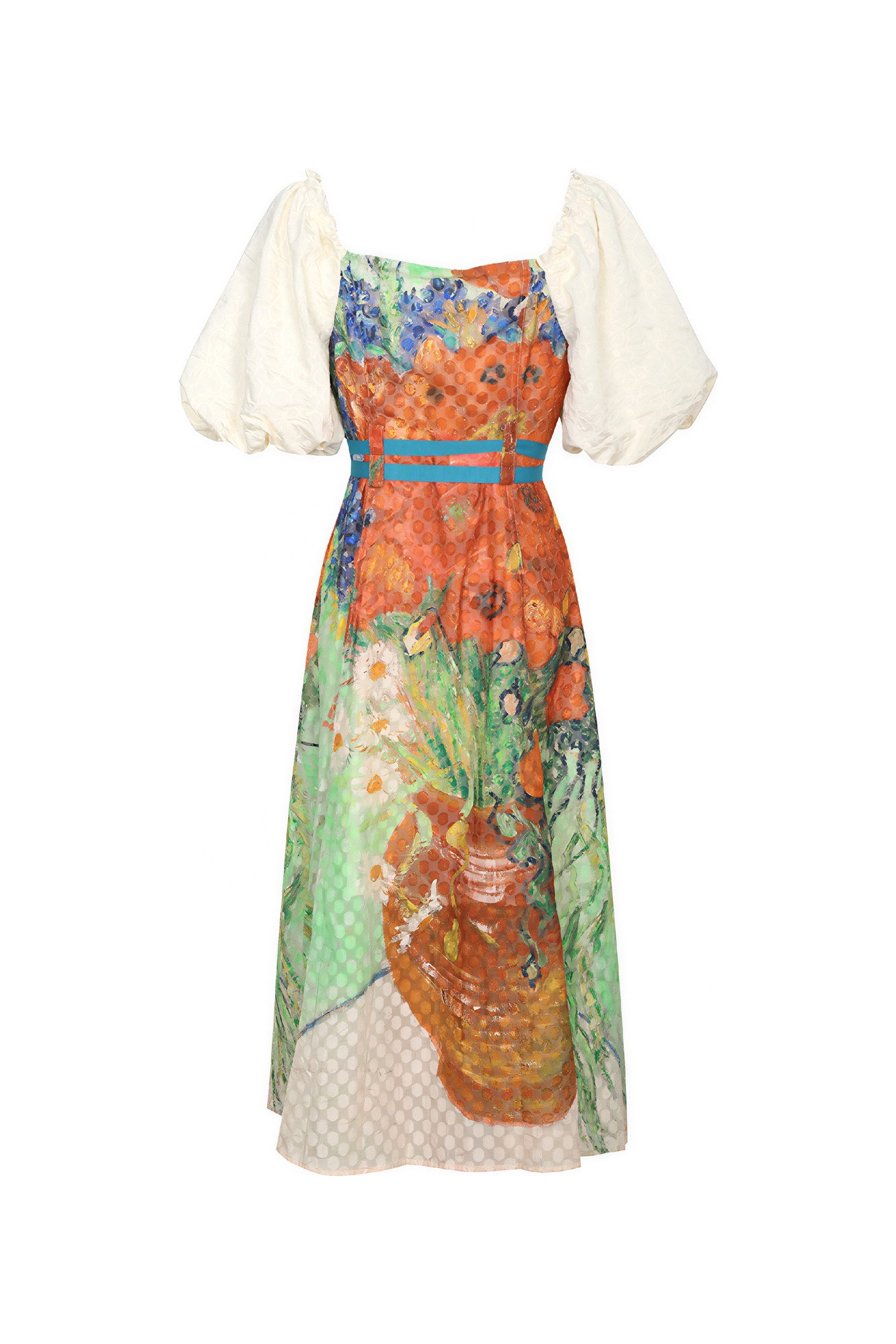 Van Gogh-Inspired Floral Waist-Defined Dress-LYONSENS