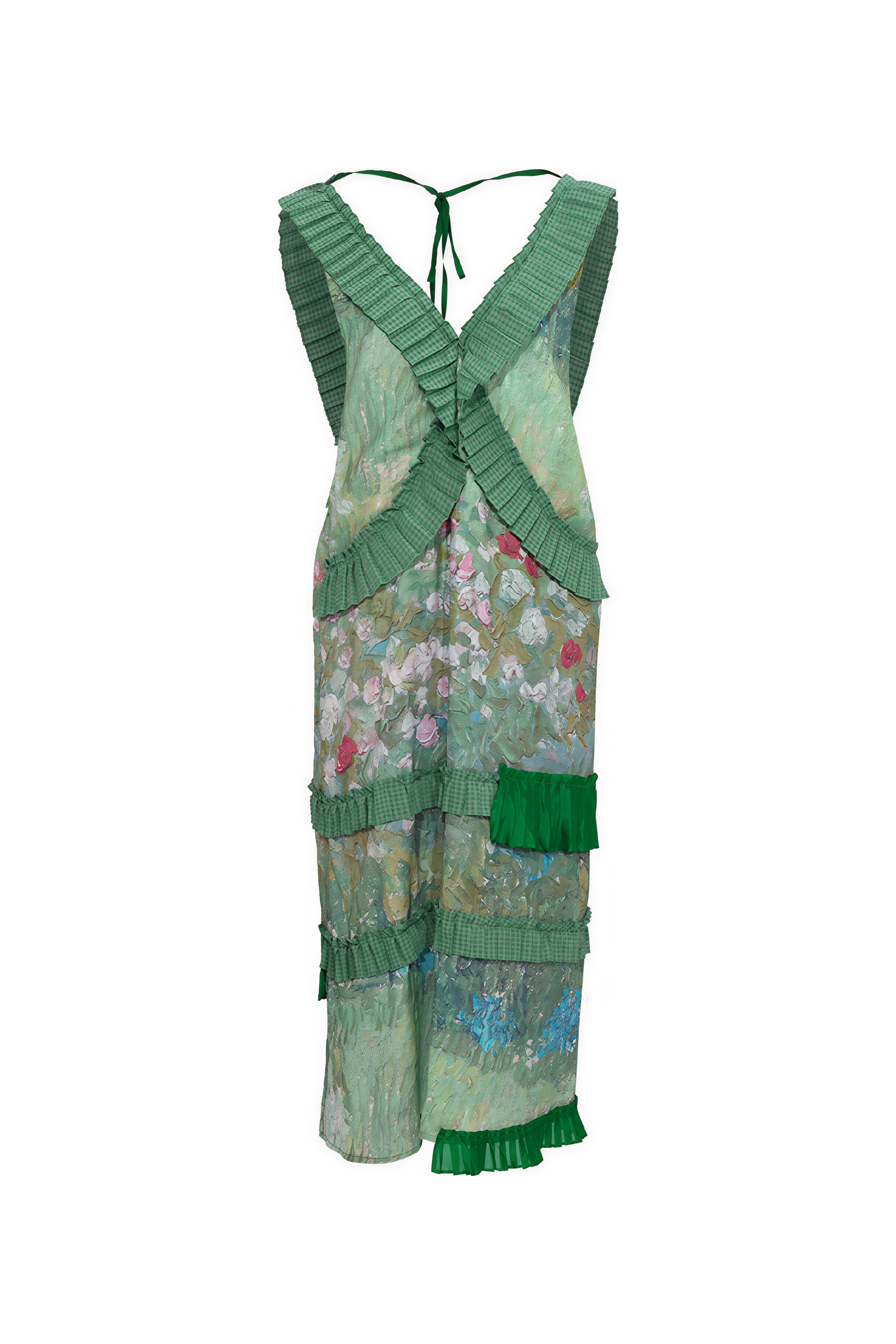 Van Gogh-Inspired Pleated Patchwork Print Sleeveless Dress