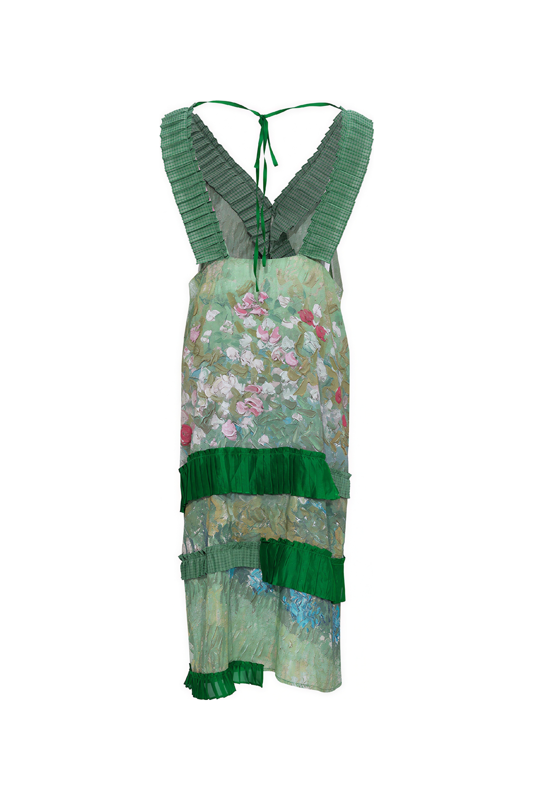 Van Gogh-Inspired Pleated Patchwork Print Sleeveless Dress