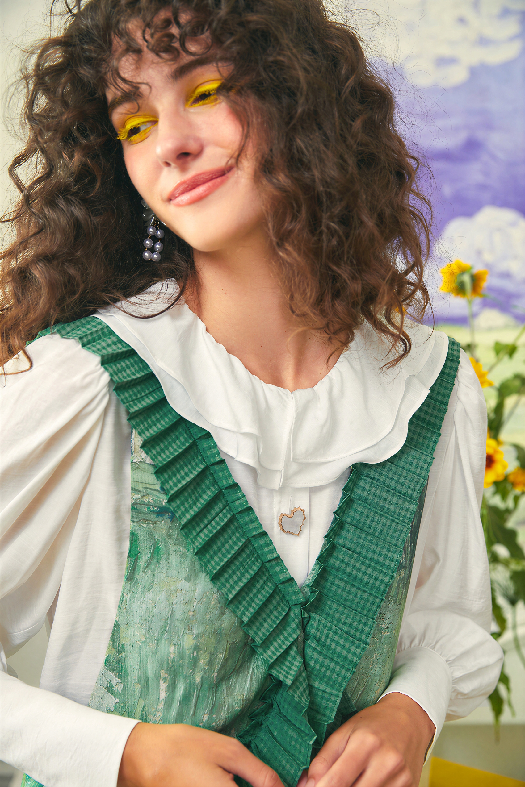 Van Gogh-Inspired Pleated Patchwork Print Sleeveless Dress