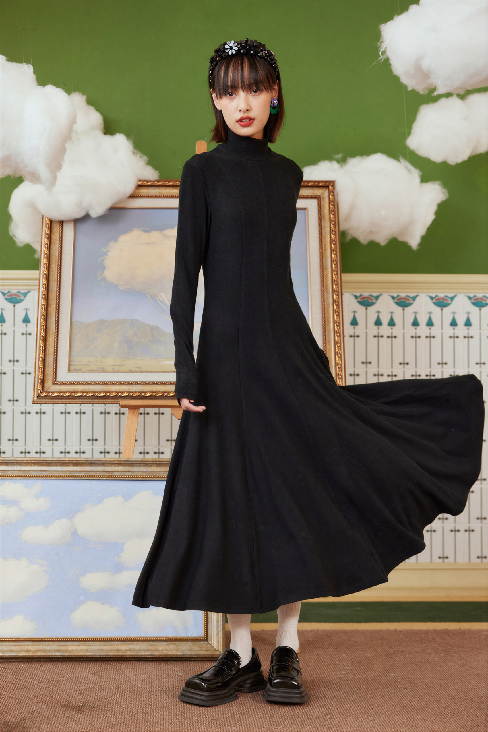 Winter Simple High-Neck Thick Knit Dress