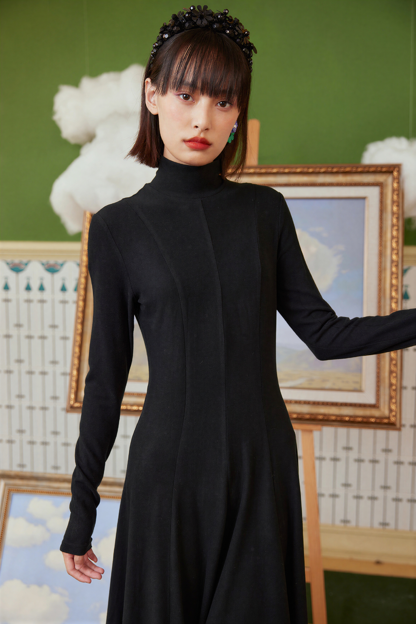 Winter Simple High-Neck Thick Knit Dress