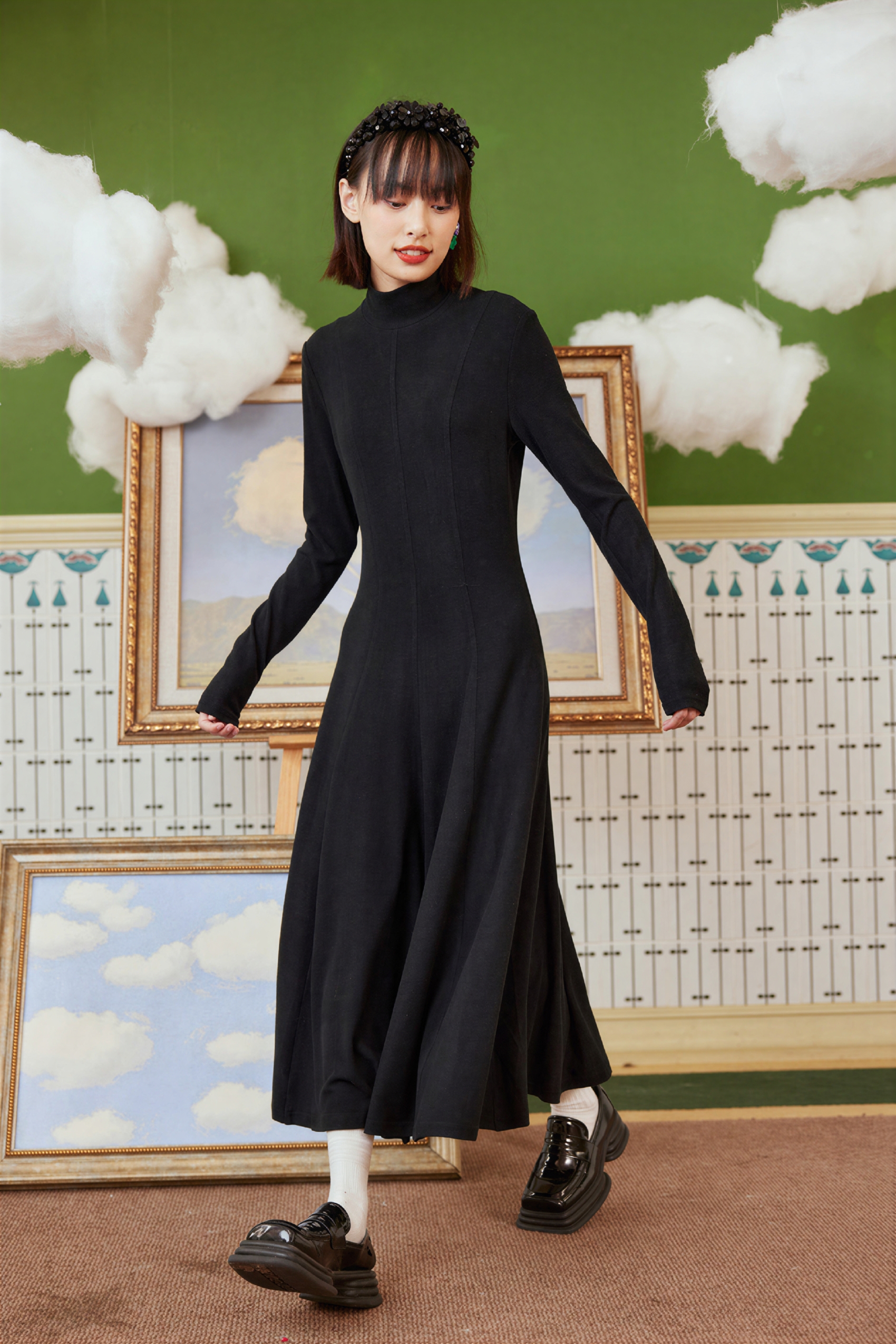 Winter Simple High-Neck Thick Knit Dress