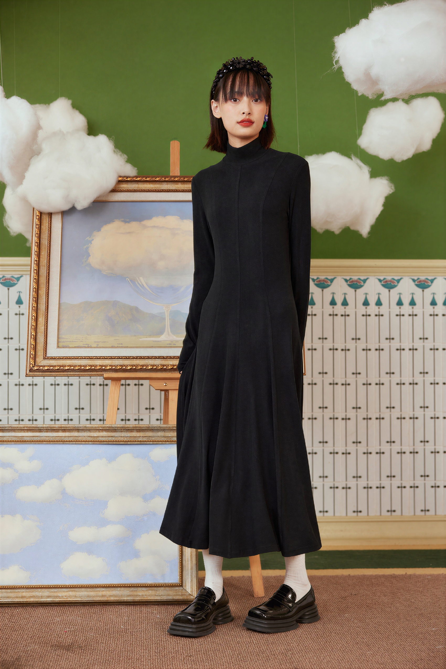 Winter Simple High-Neck Thick Knit Dress