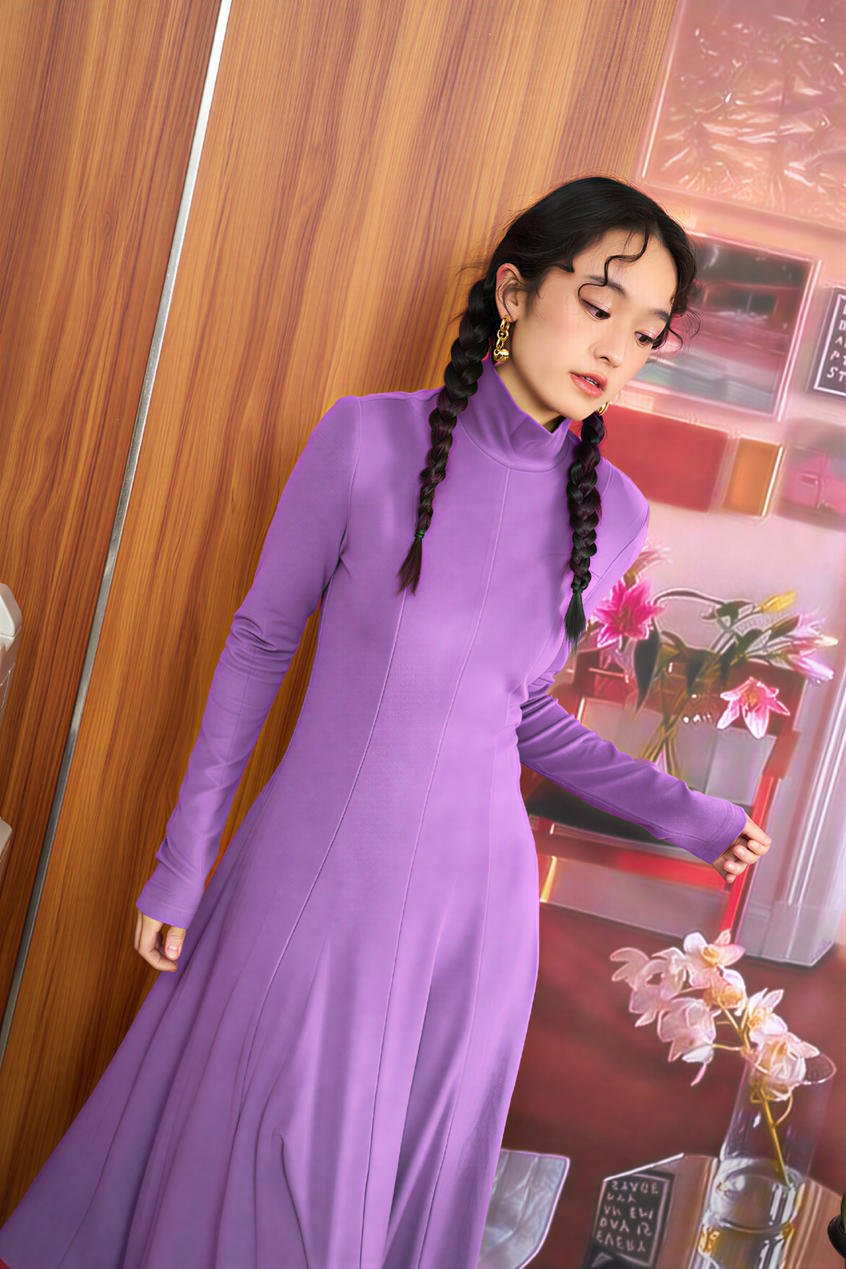 Winter Simple High-Neck Thick Knit Dress