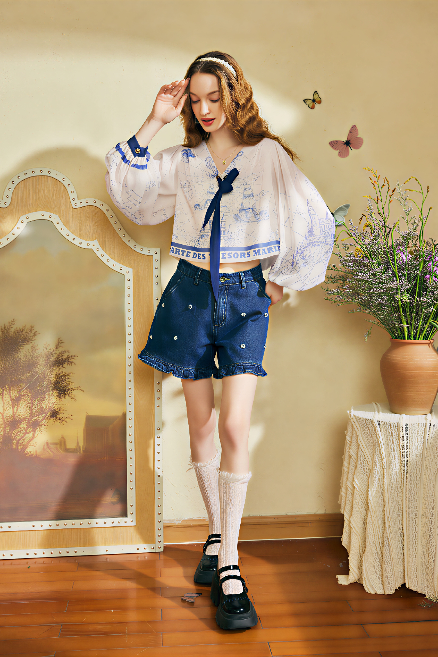 Lightweight Printed V-Neck Chiffon Sun Shirt