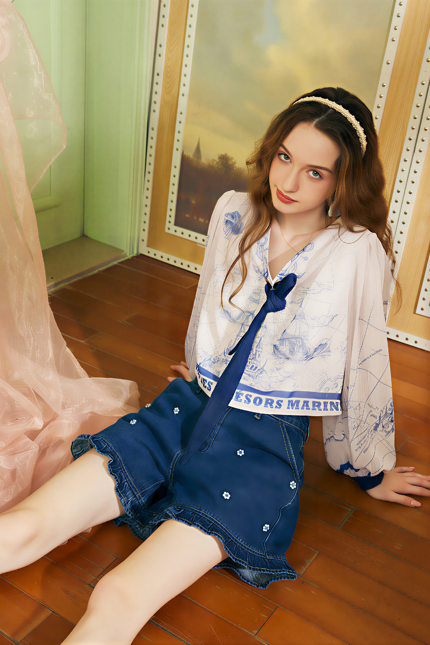 Lightweight Printed V-Neck Chiffon Sun Shirt