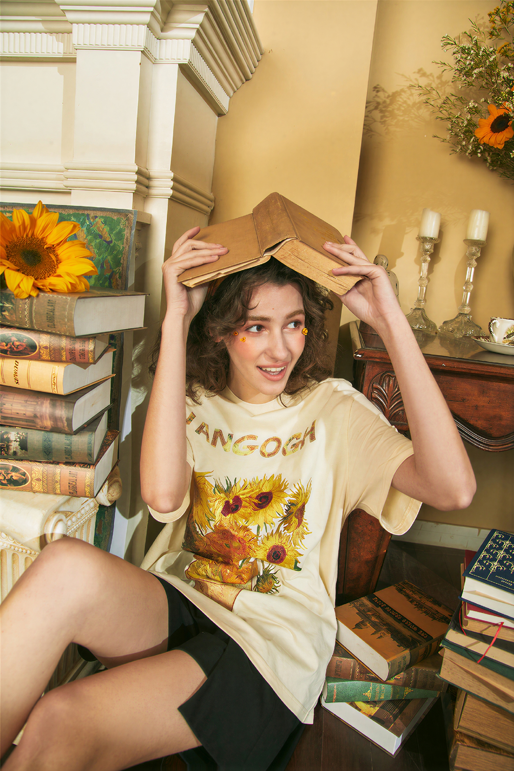 Van Gogh-Inspired Applique Print Cotton T-Shirt | LYONSENS Women's Fashion