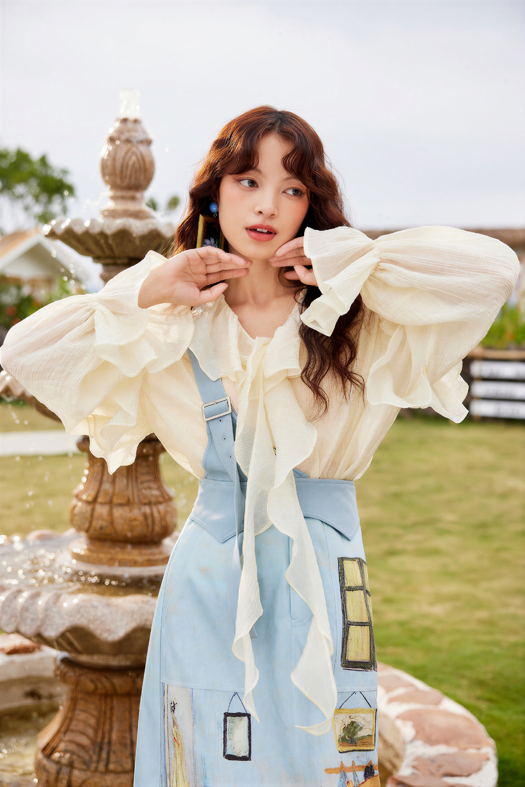 Ruffle Trim Relaxed Long-Sleeve Shirt