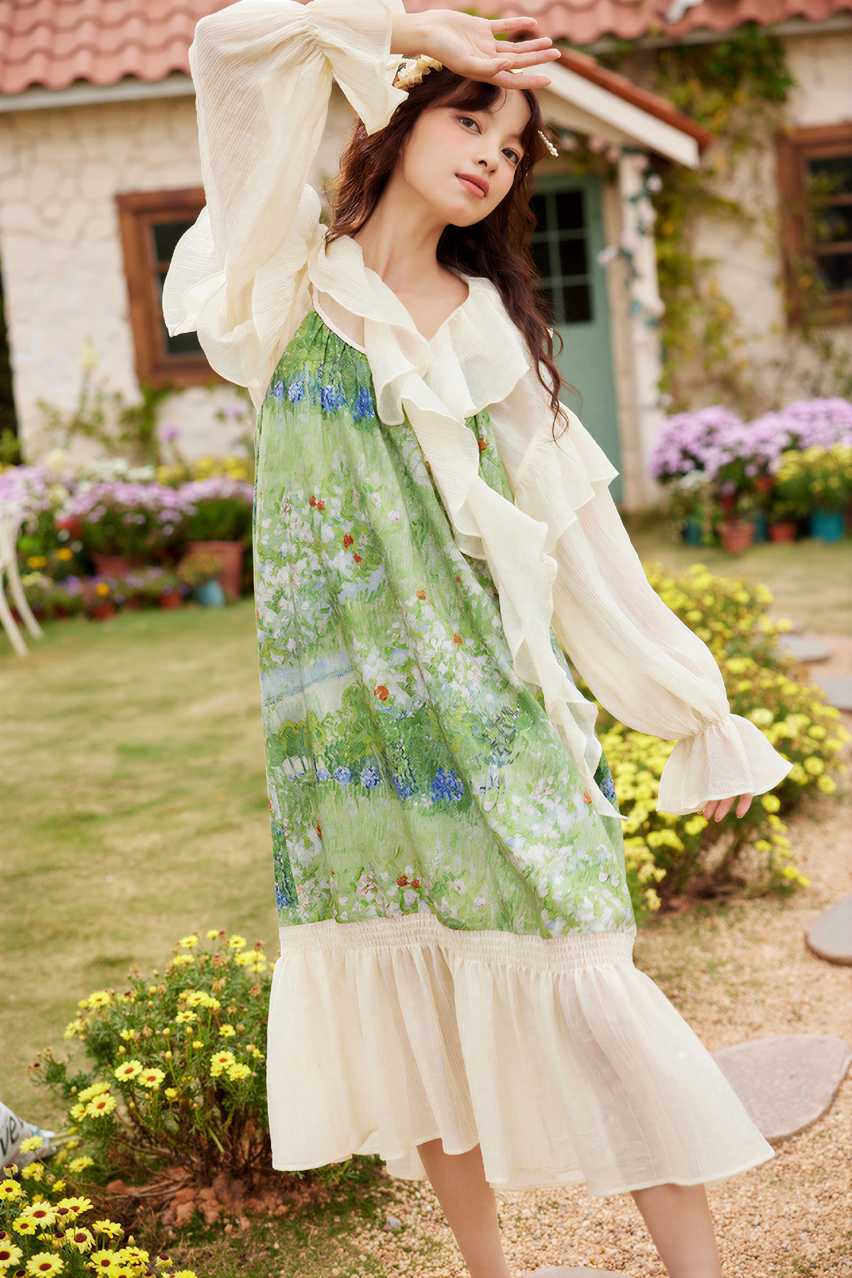 Ruffle Trim Relaxed Long-Sleeve Shirt