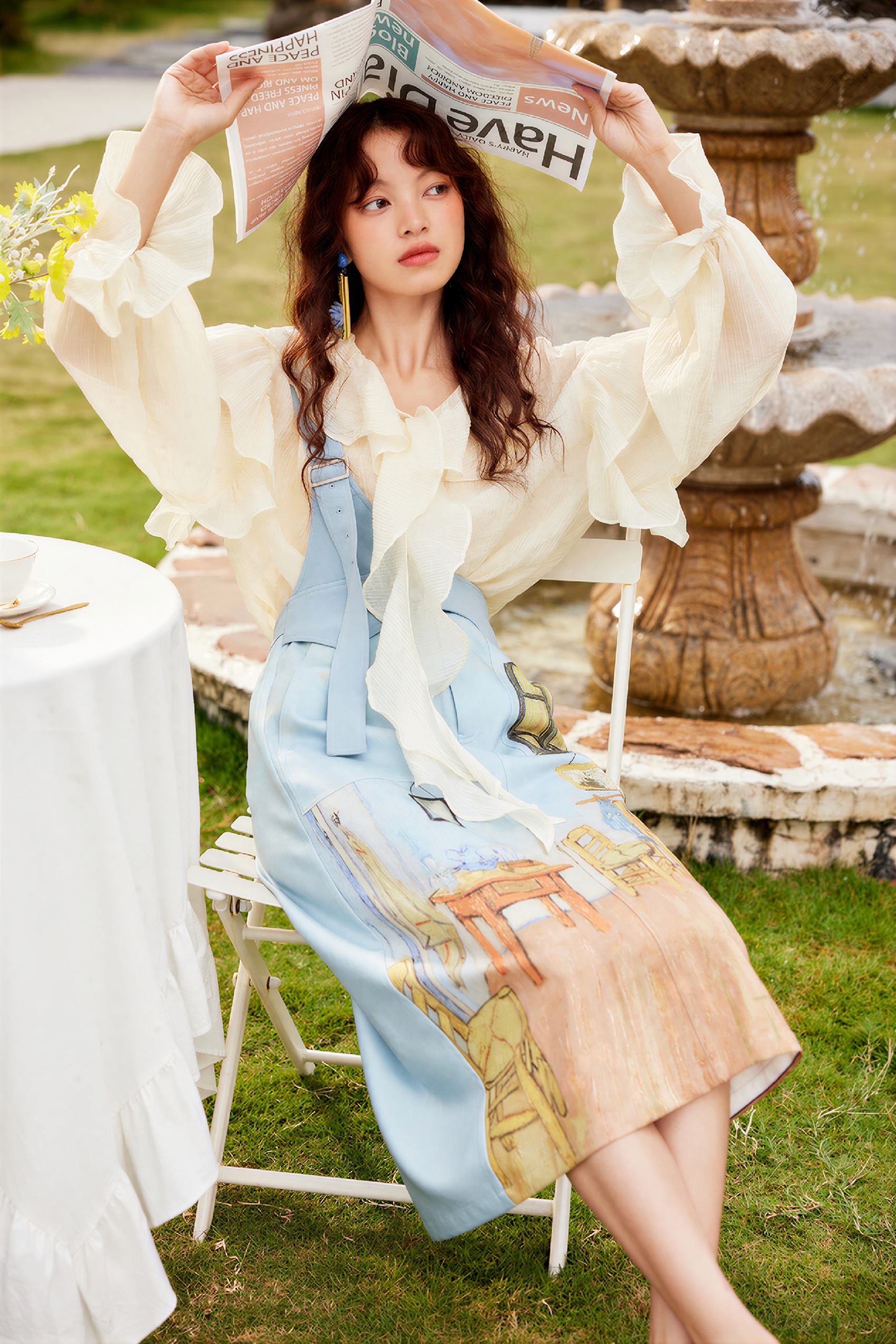 Ruffle Trim Relaxed Long-Sleeve Shirt