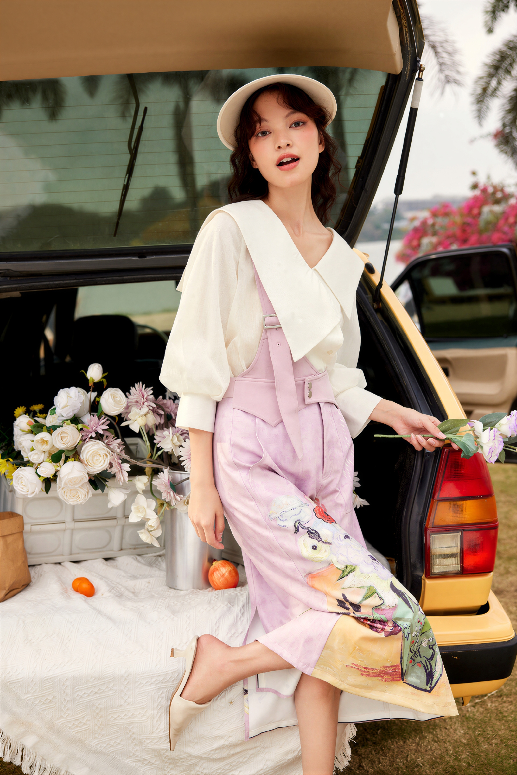 Van Gogh-Inspired High-Waist A-Line Art Print Skirt