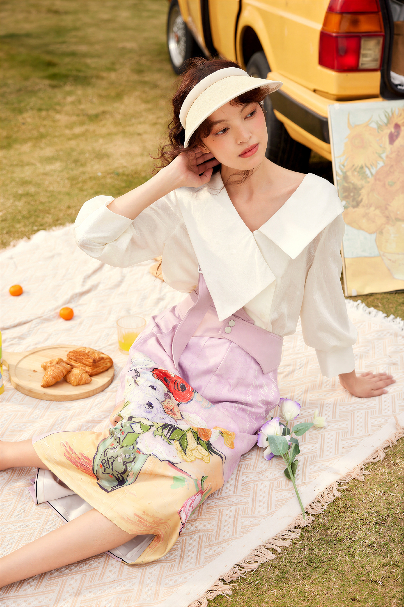 Van Gogh-Inspired High-Waist A-Line Art Print Skirt