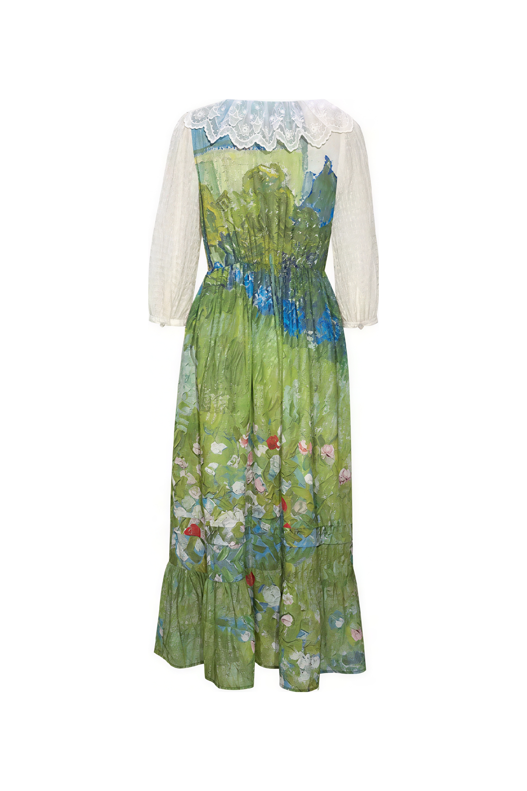 Van Gogh-Inspired Vintage Lace Patchwork A-Line Dress-LYONSENS